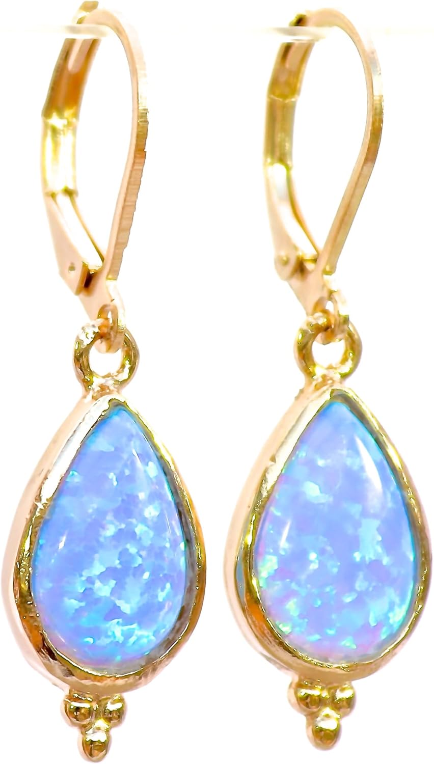Teardrop Gold Dangle Earrings for Women - Elegant Opal Style