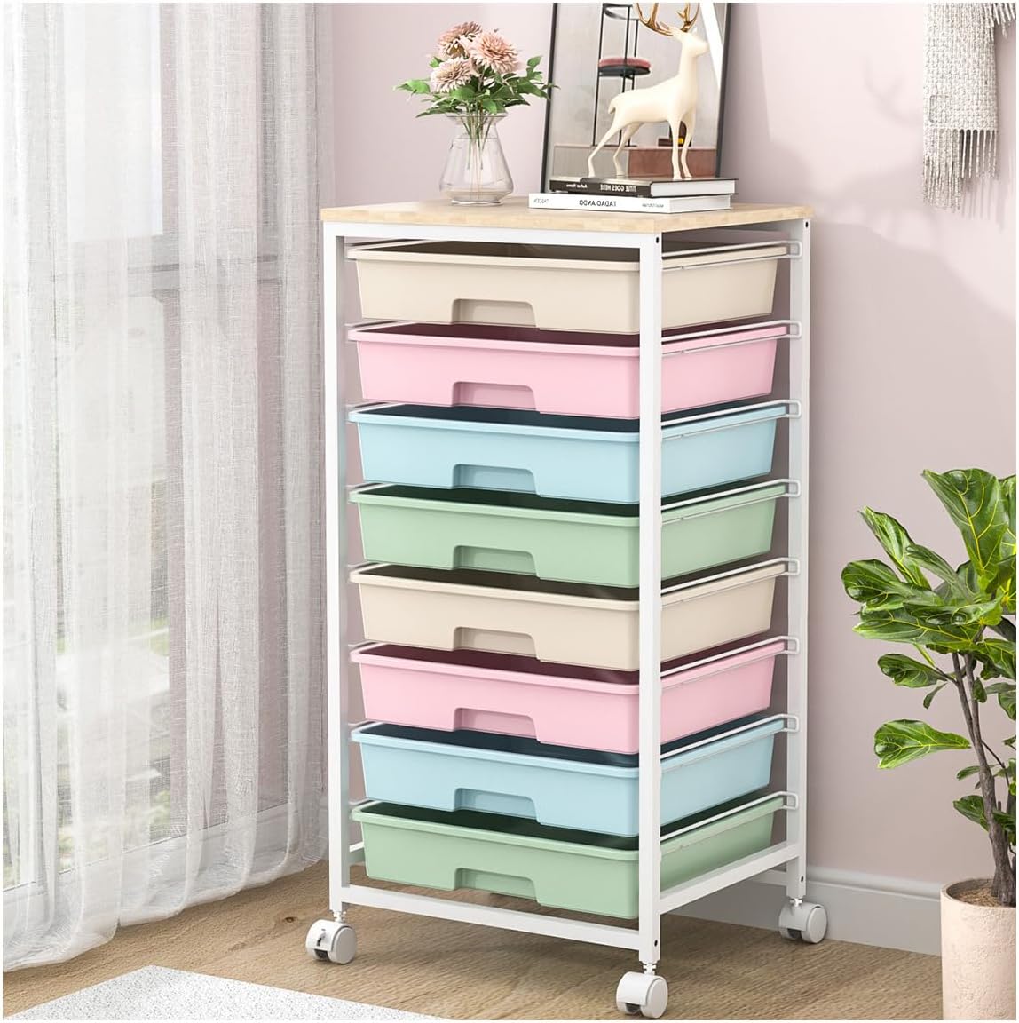 Rolling Storage Cart with 8 Drawers for Home and Office Use