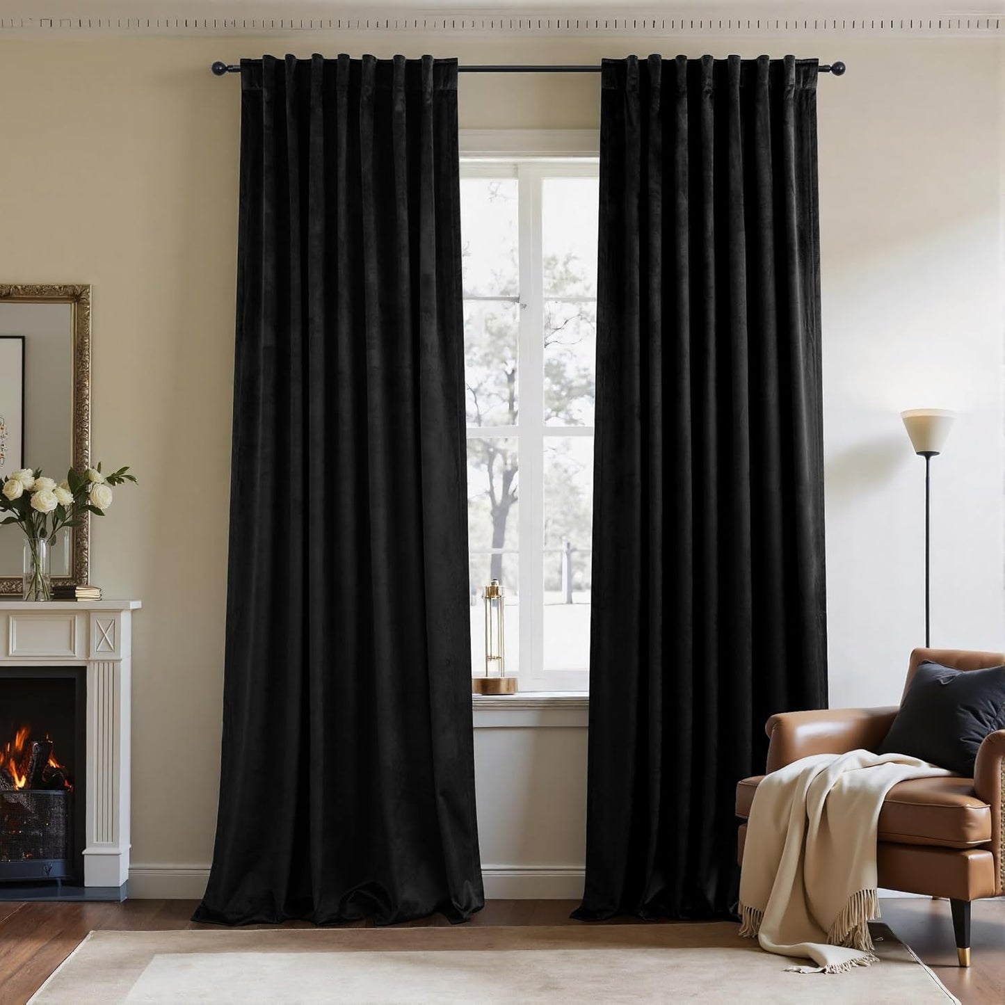 Black Velvet Curtains for Living Room - Luxury Darkening Drapes