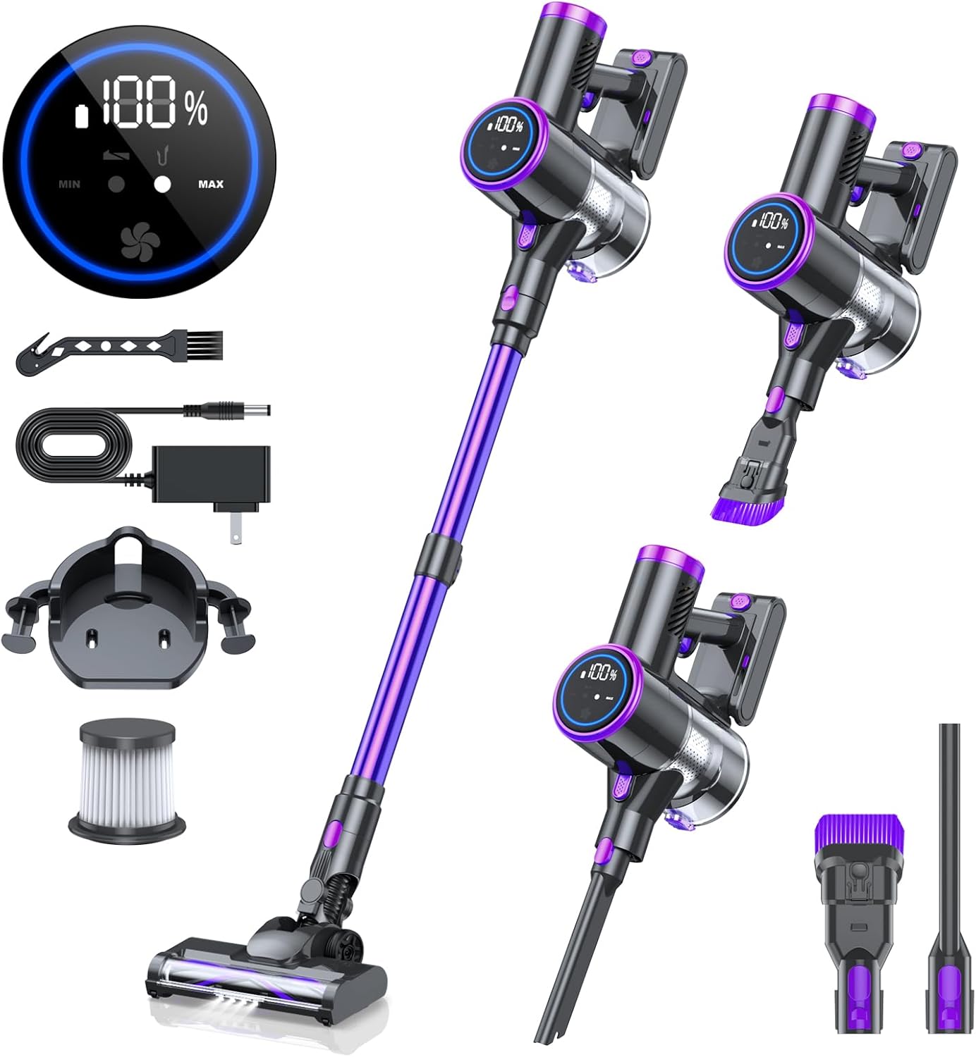 Bieiao 20KPA Cordless Stick Vacuum - 40Min Detachable Battery