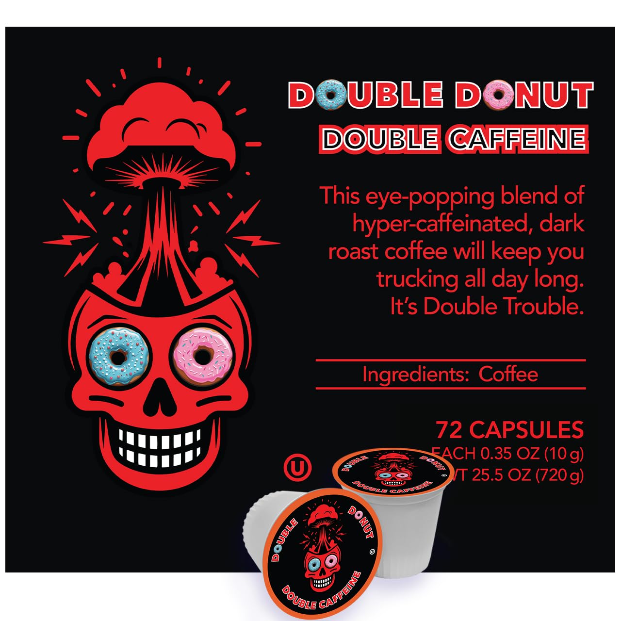Double Donut High Caffeine Coffee Pods for Extra Strong Energy