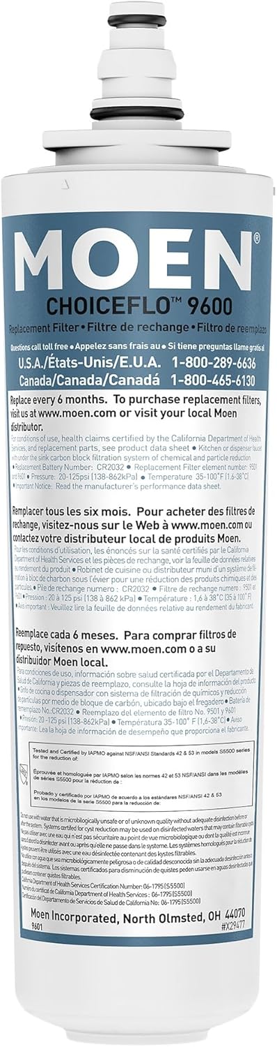 Moen 9601 ChoiceFlo Replacement Water Filter for Kitchen Faucets