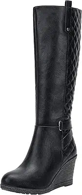 Vepose Women's 9652 Knee High Wedge Calf Boots with Zipper