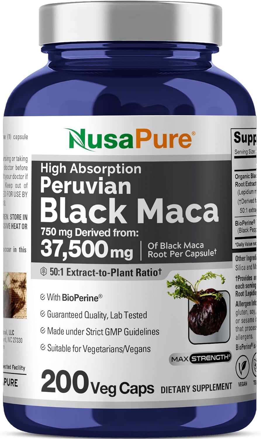 Peruvian Black Maca Root Extract 50:1 - 200 Veggie Capsules