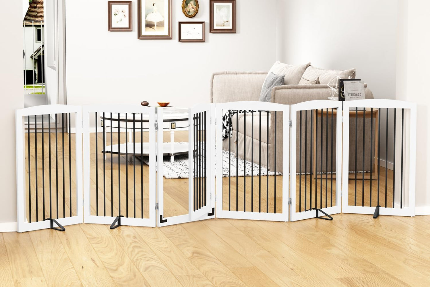 Freestanding Pet Gate with Door for Extra Wide Spaces