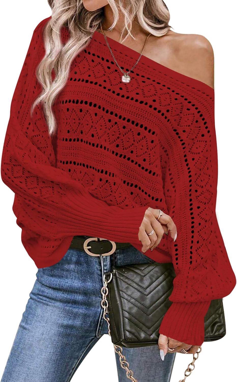 Cakulo Womens Off Shoulder Sweater Top for Trendy Fall Fashion
