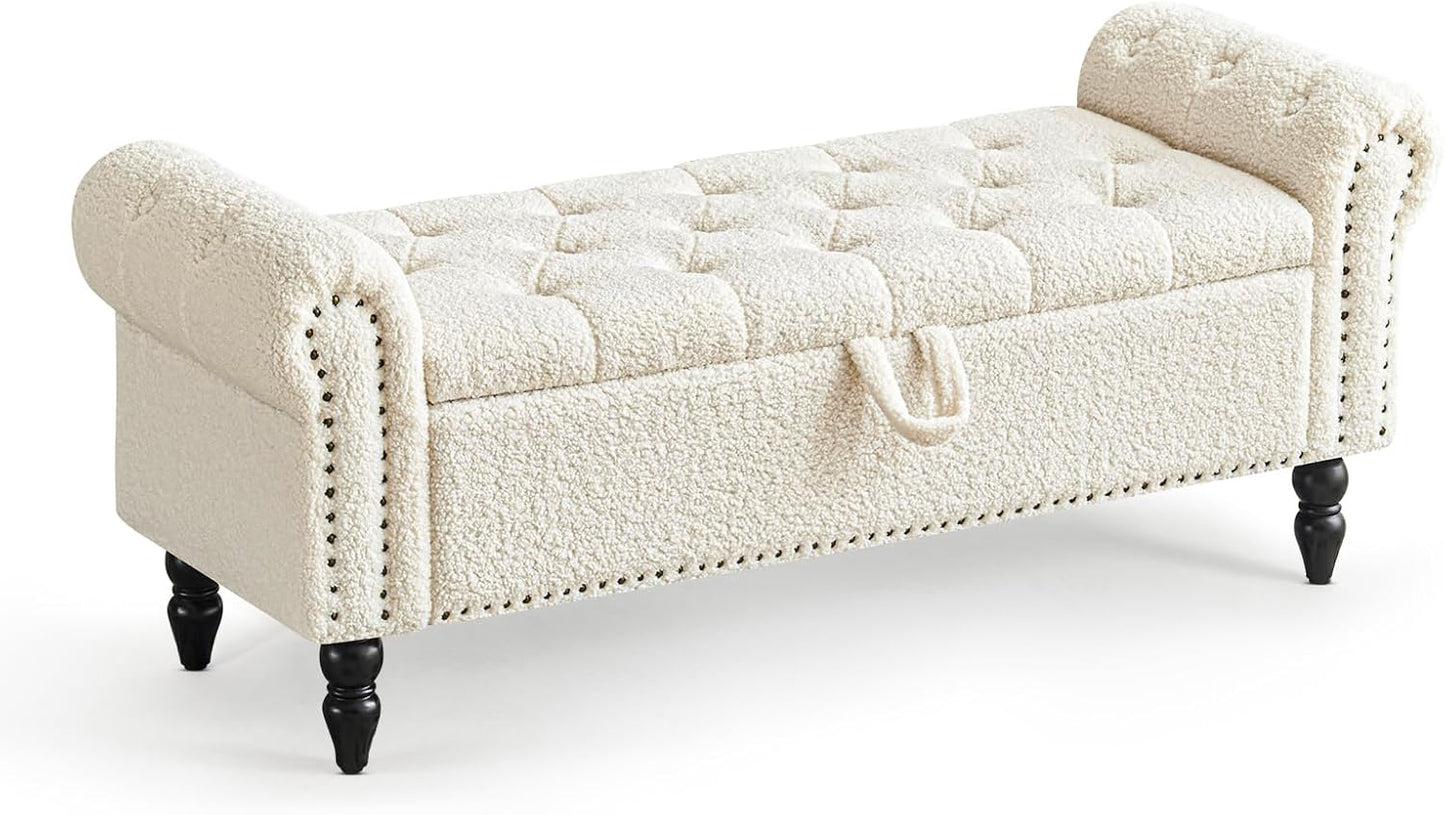 Furniliving Modern Storage Ottoman Bench with Solid Wood Legs