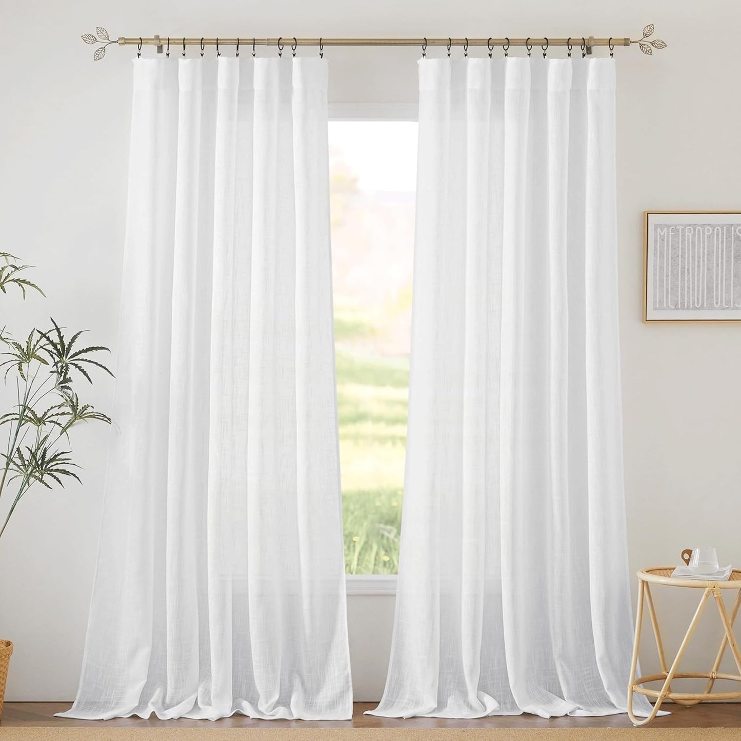 Linen Semi Sheer Privacy Curtains - 70x95, 2 Pcs