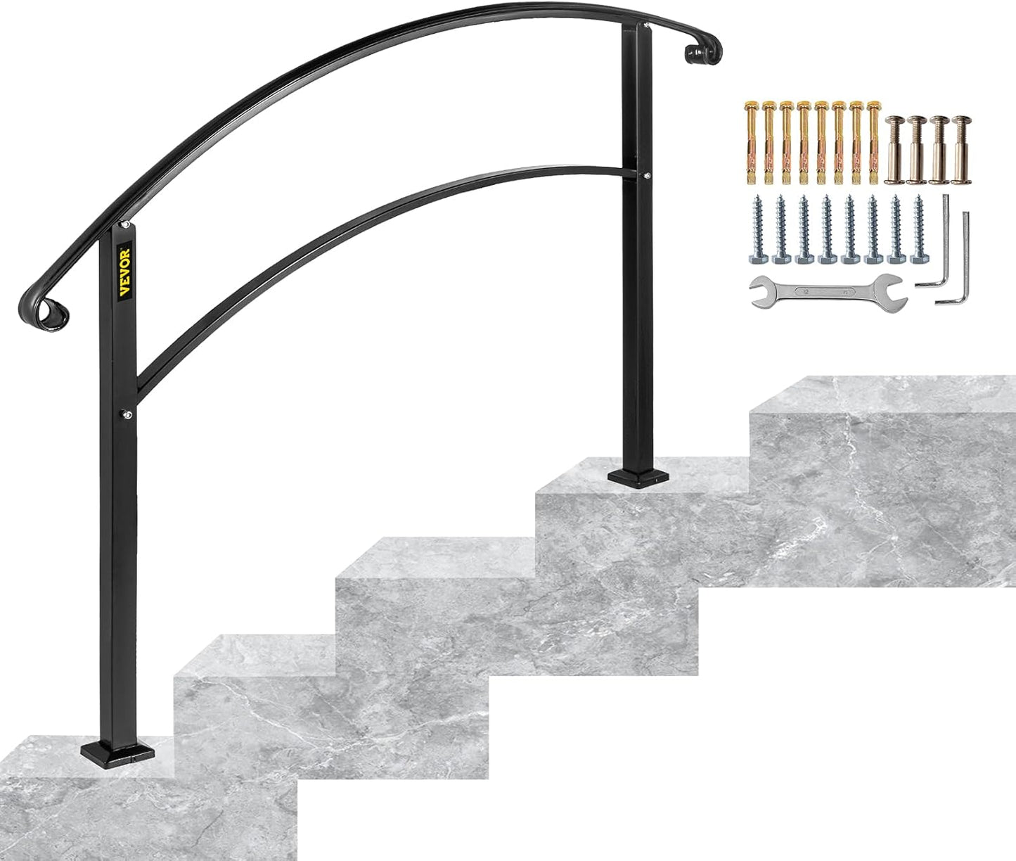 Wrought Iron Handrail for 1 or 4 Steps - Durable & Stylish