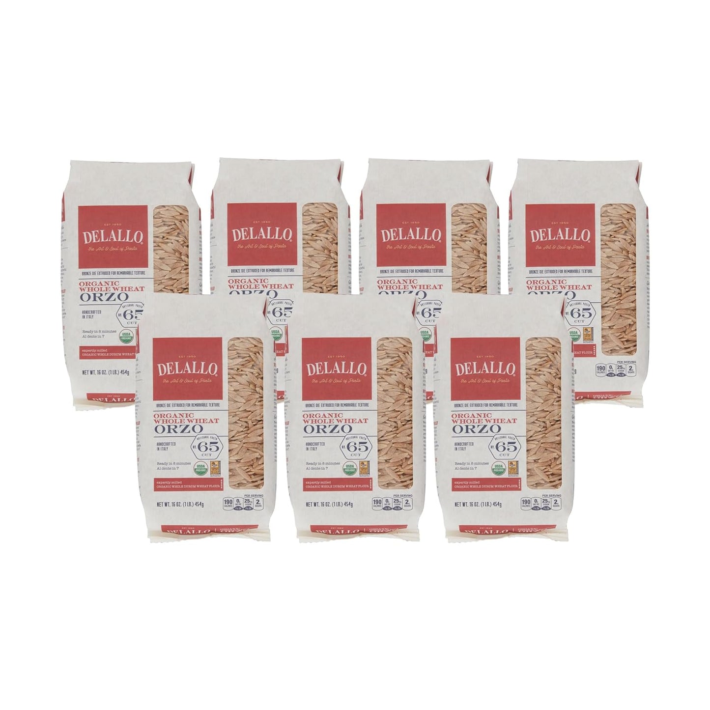 DeLallo Whole Wheat Orzo Pasta - Organic, Made in Italy, 7 Pack