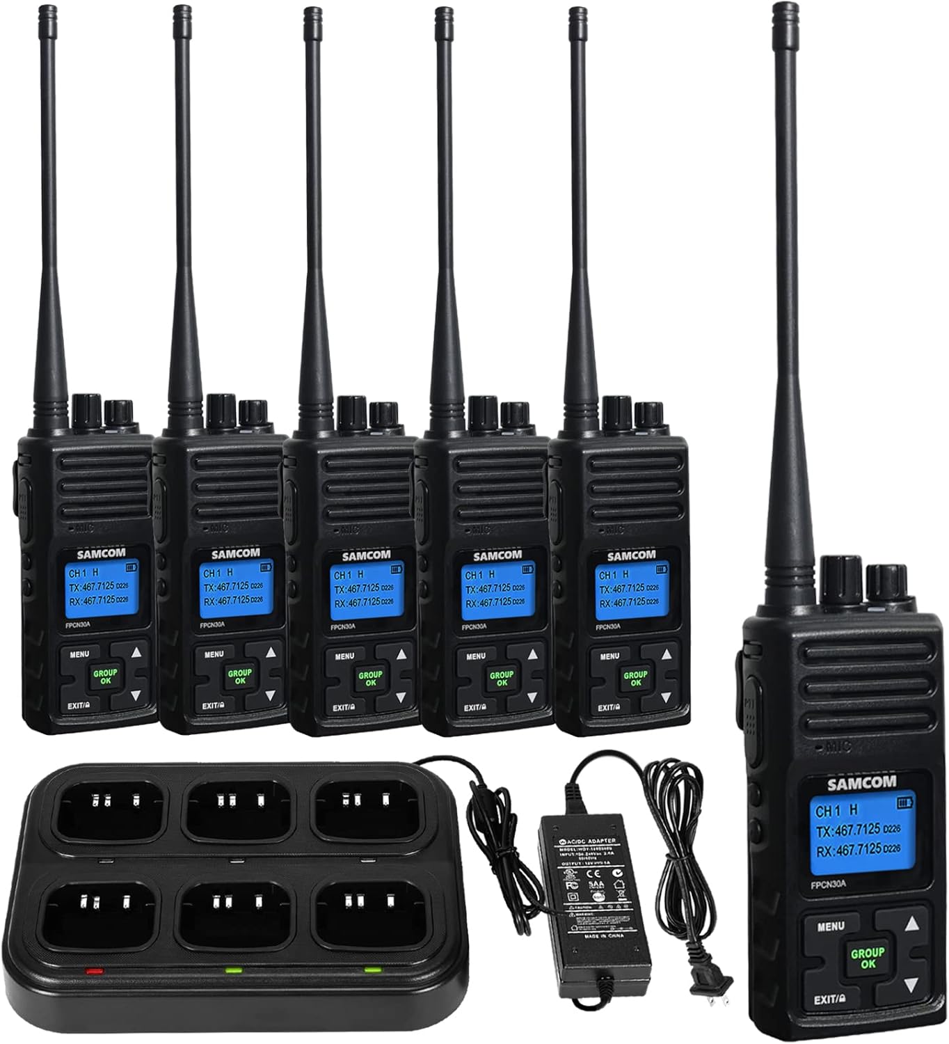 Professional Walkie Talkies with 6 Way Multi-Unit Charger