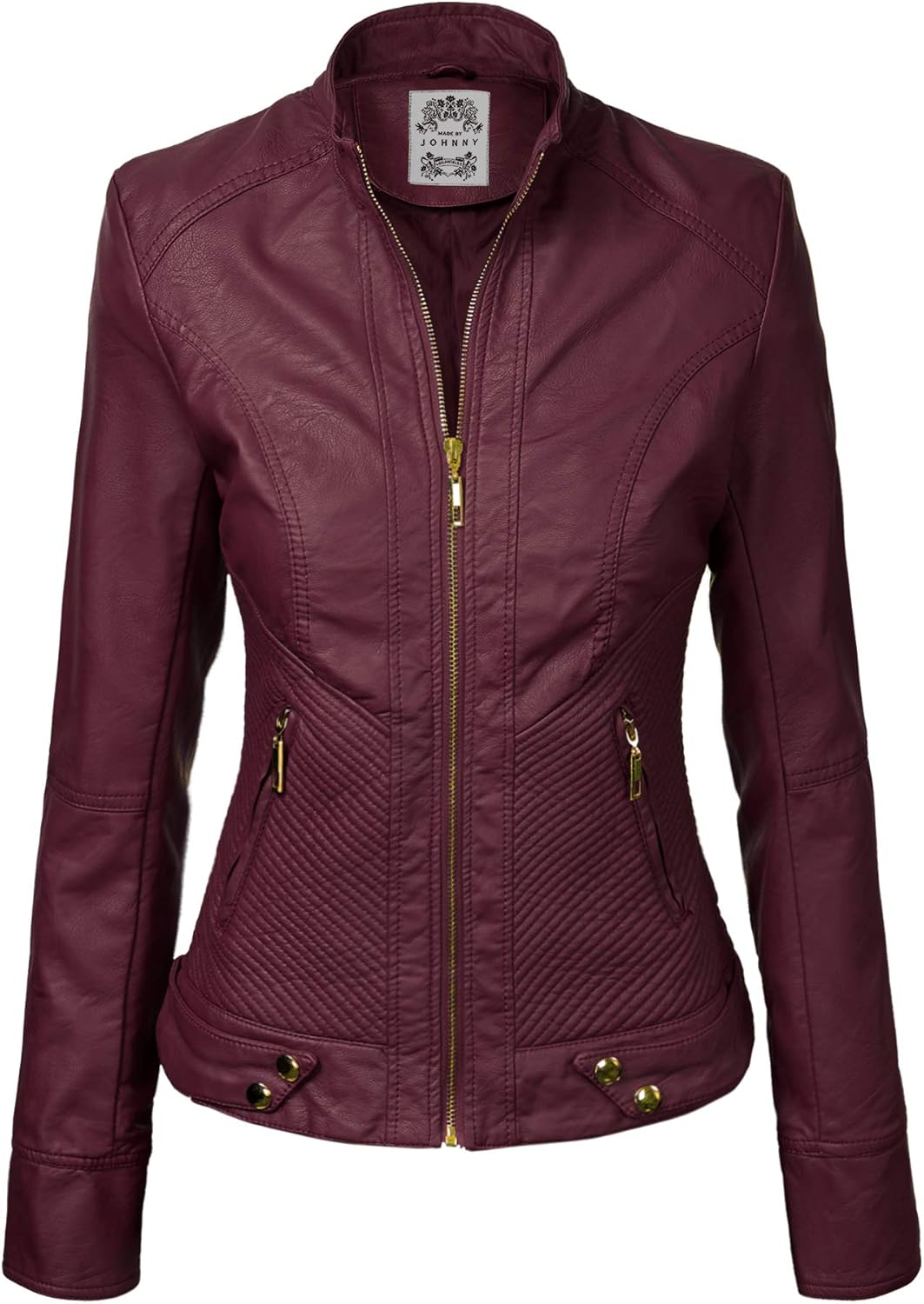 Made By Johnny Womens Faux Leather Zip Up Moto Biker Jacket