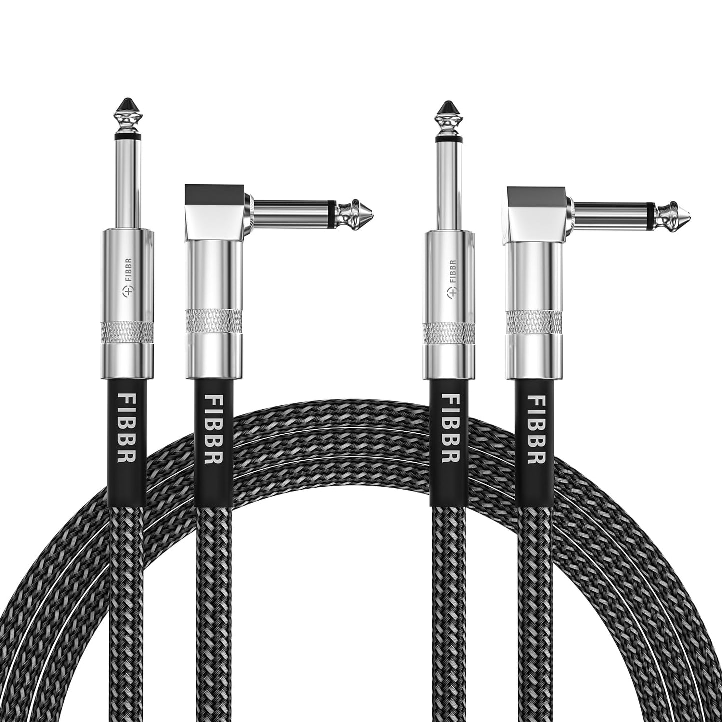 FIBBR 10ft Right Angle Guitar Cables x2 - Pro Sound Clarity