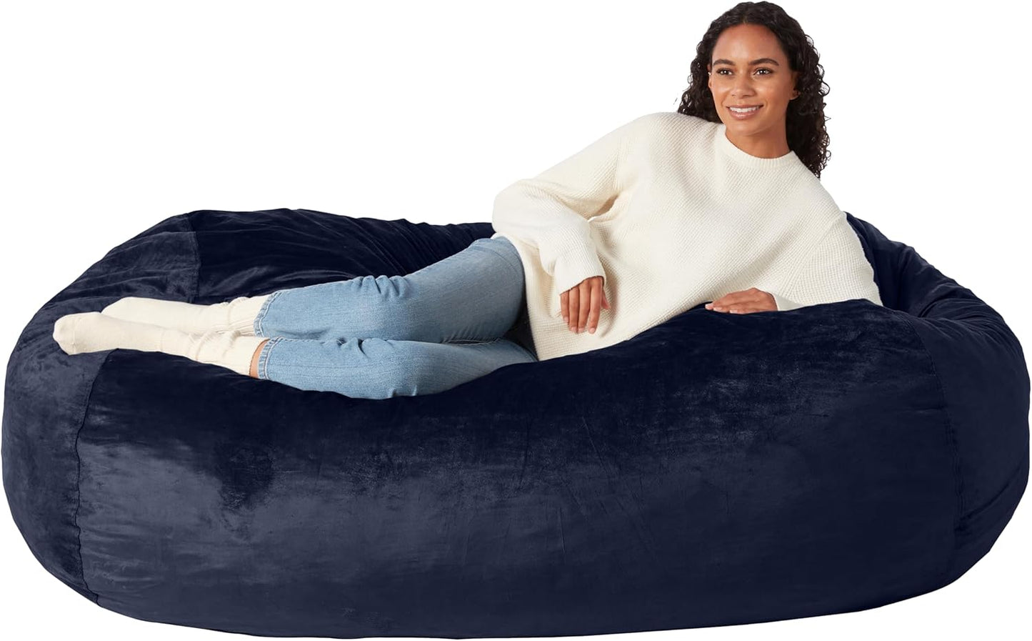 Large Bean Bag Chair for Adults, 6 ft Blue Memory Foam Comfort