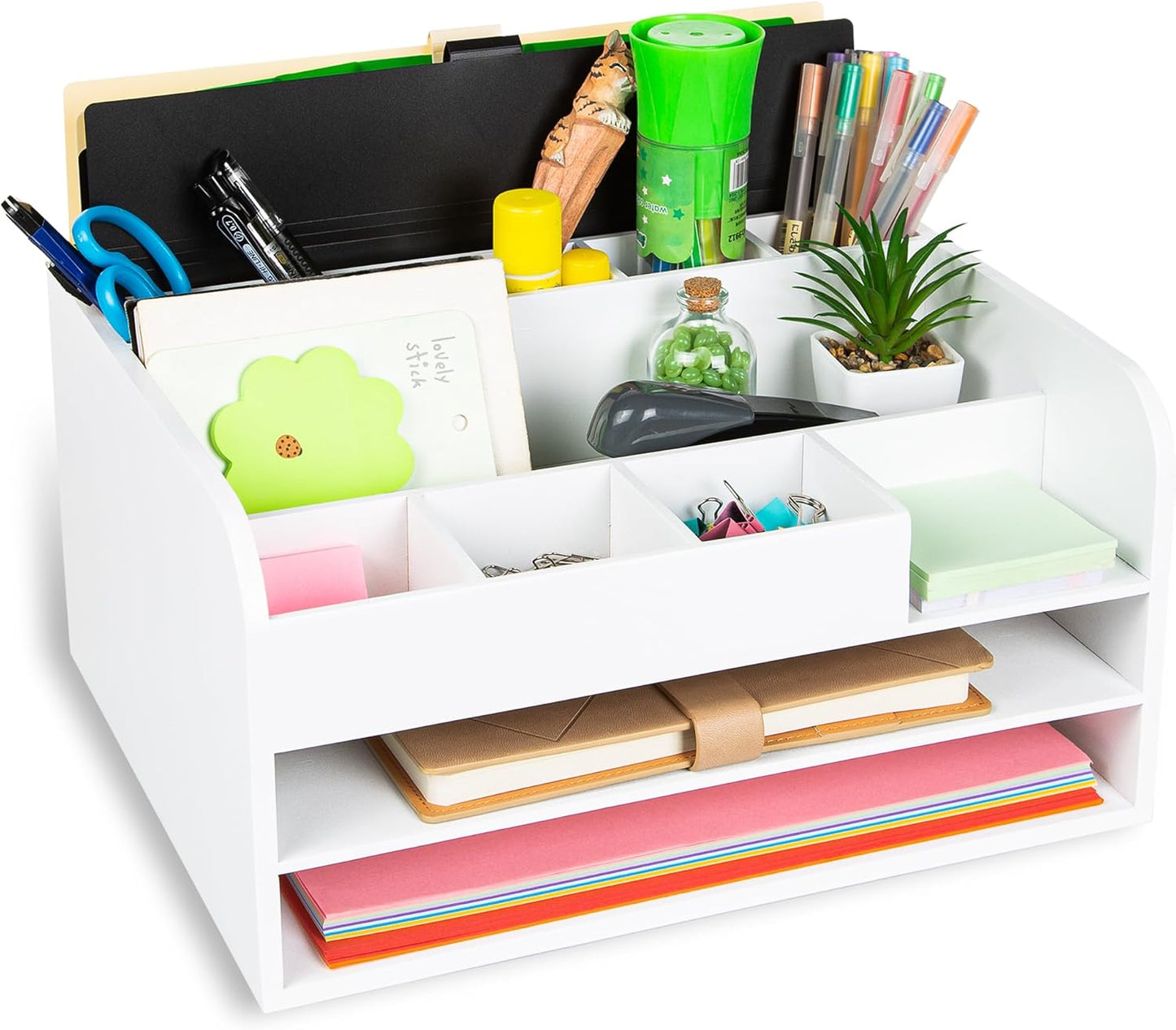 White Bamboo Wood Desk Organizer for Maximum Storage Needs