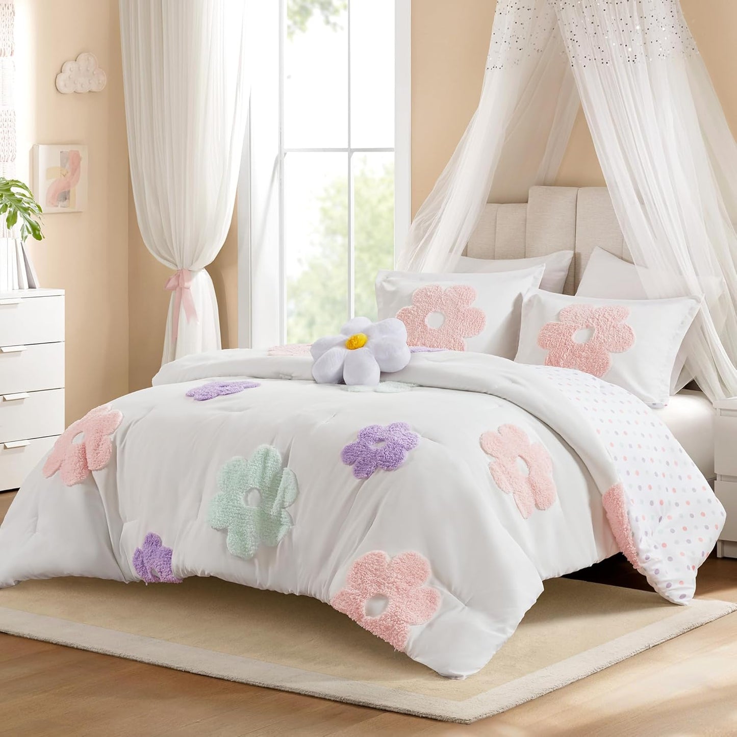 Intelligent Design Kids Full Comforter Set for Girls, Floral Fun