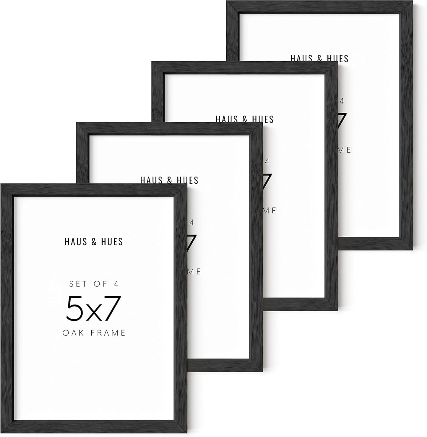 5x7 Black Oak Wood Picture Frames Set of 4 for Stylish Display