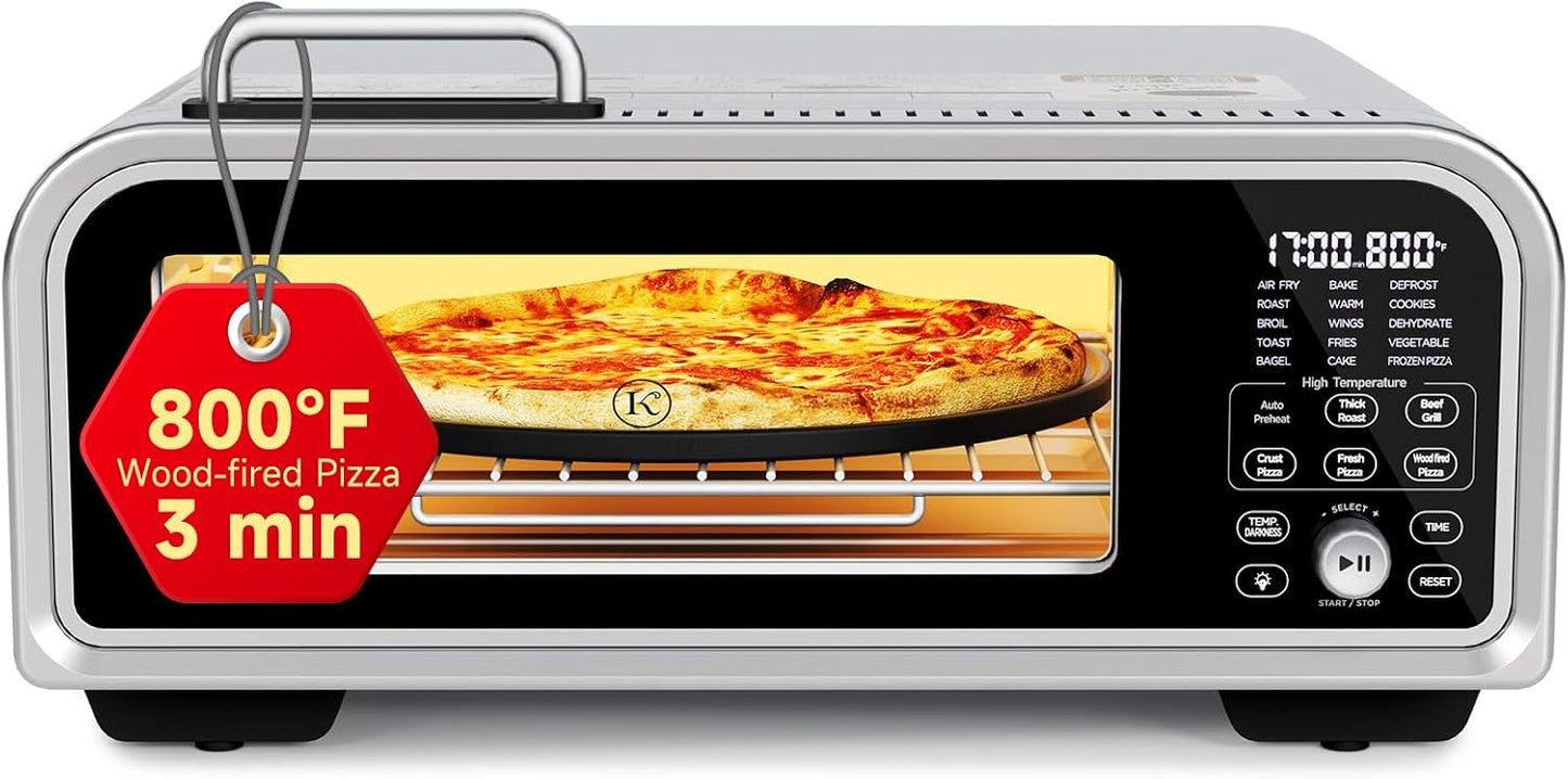 Kitchen Elite 15-IN-1 Air Fryer Toaster Oven Combo: 3 Layer Glass, 7 Accessories, 800F