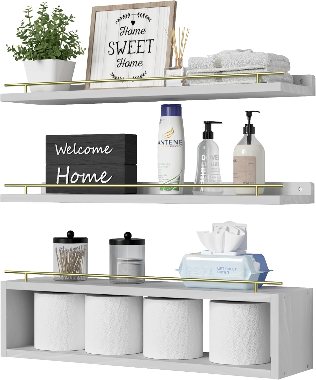 WOPITUES Floating Shelves for Wall 24 inch with Cube Shelf