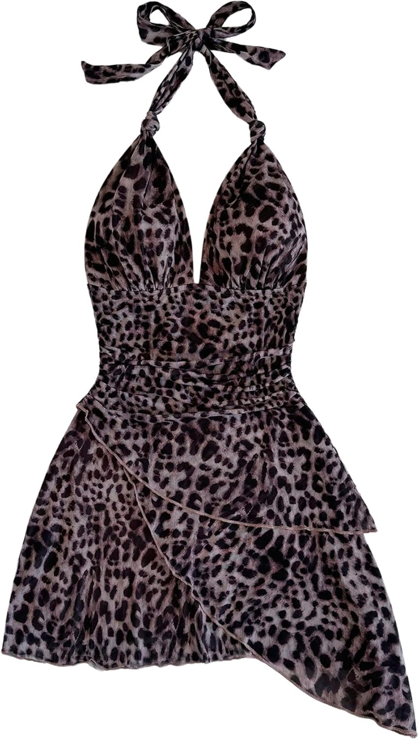 SOLY HUX Women's Sexy Tie Dye Print Halter Mini Dress
