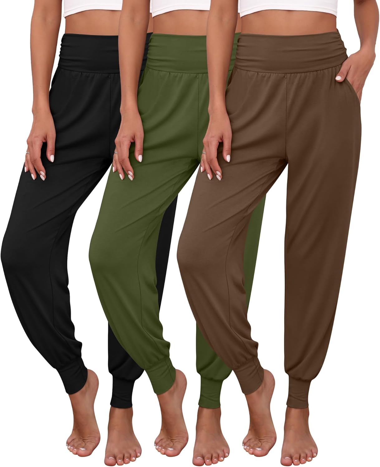 Ficerd Women's Lounge Pants 3 Pack - Cozy High Waisted Joggers