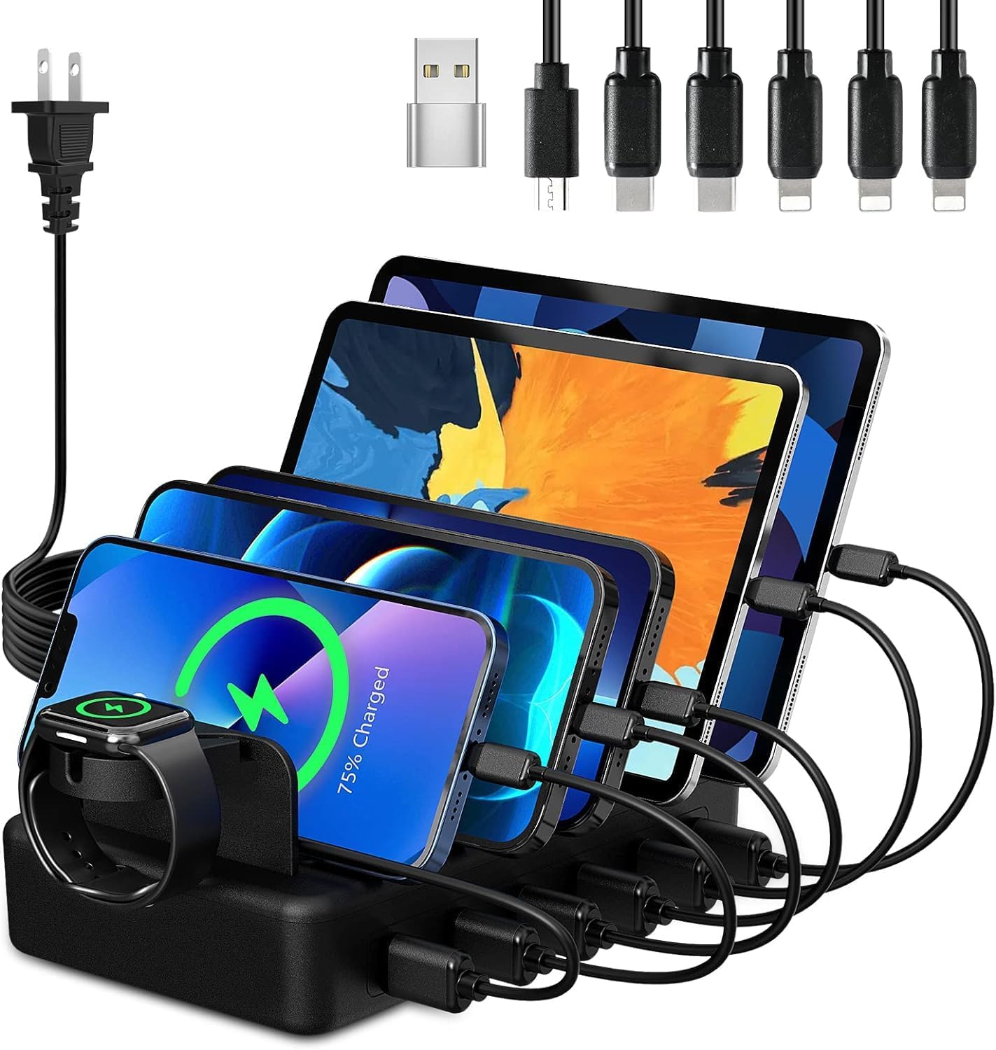 6-Port USB Charging Station with Apple Watch Holder
