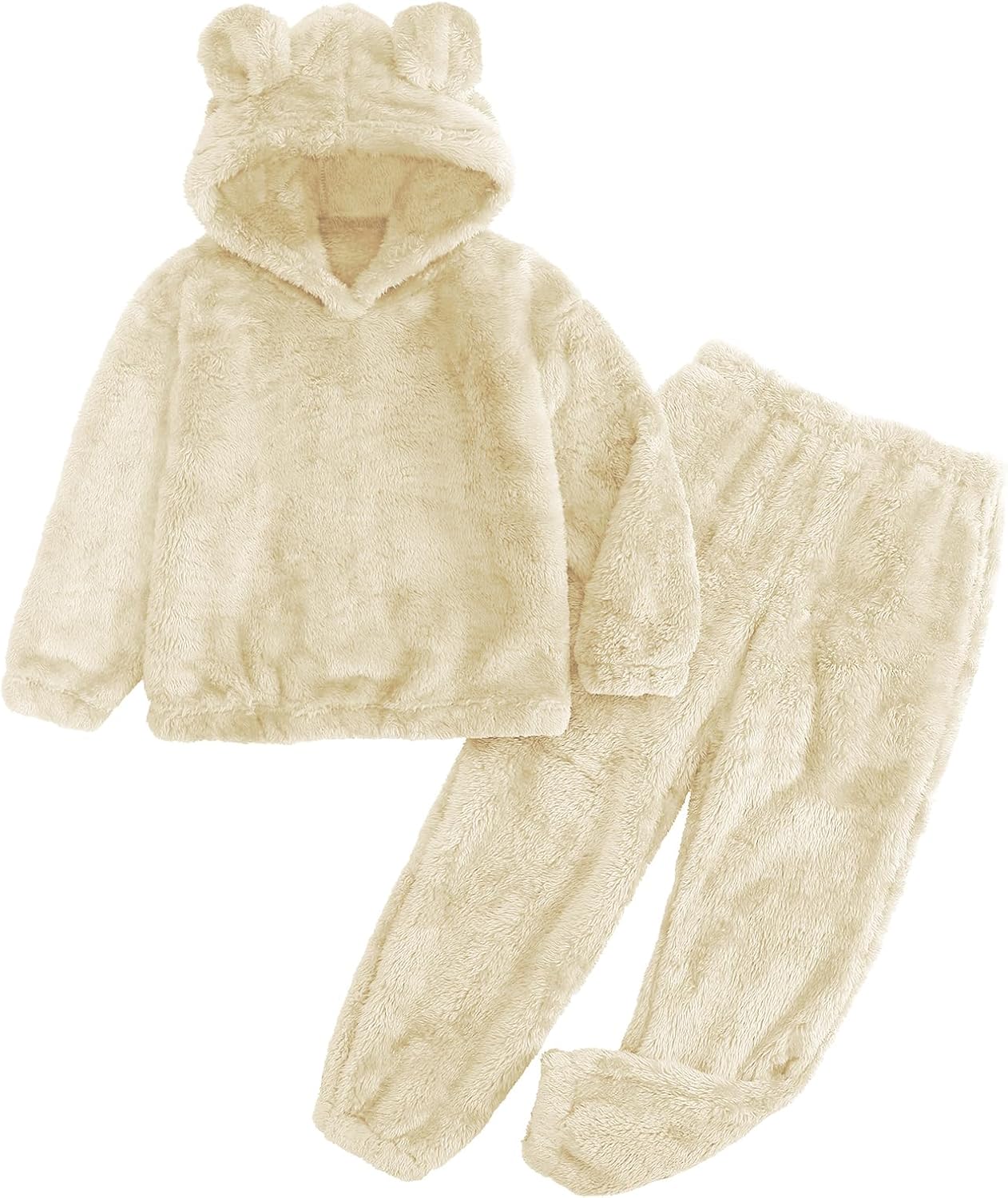 Flygo Girls Fuzzy Pants Set with Crop Hoodie and Bear Ears