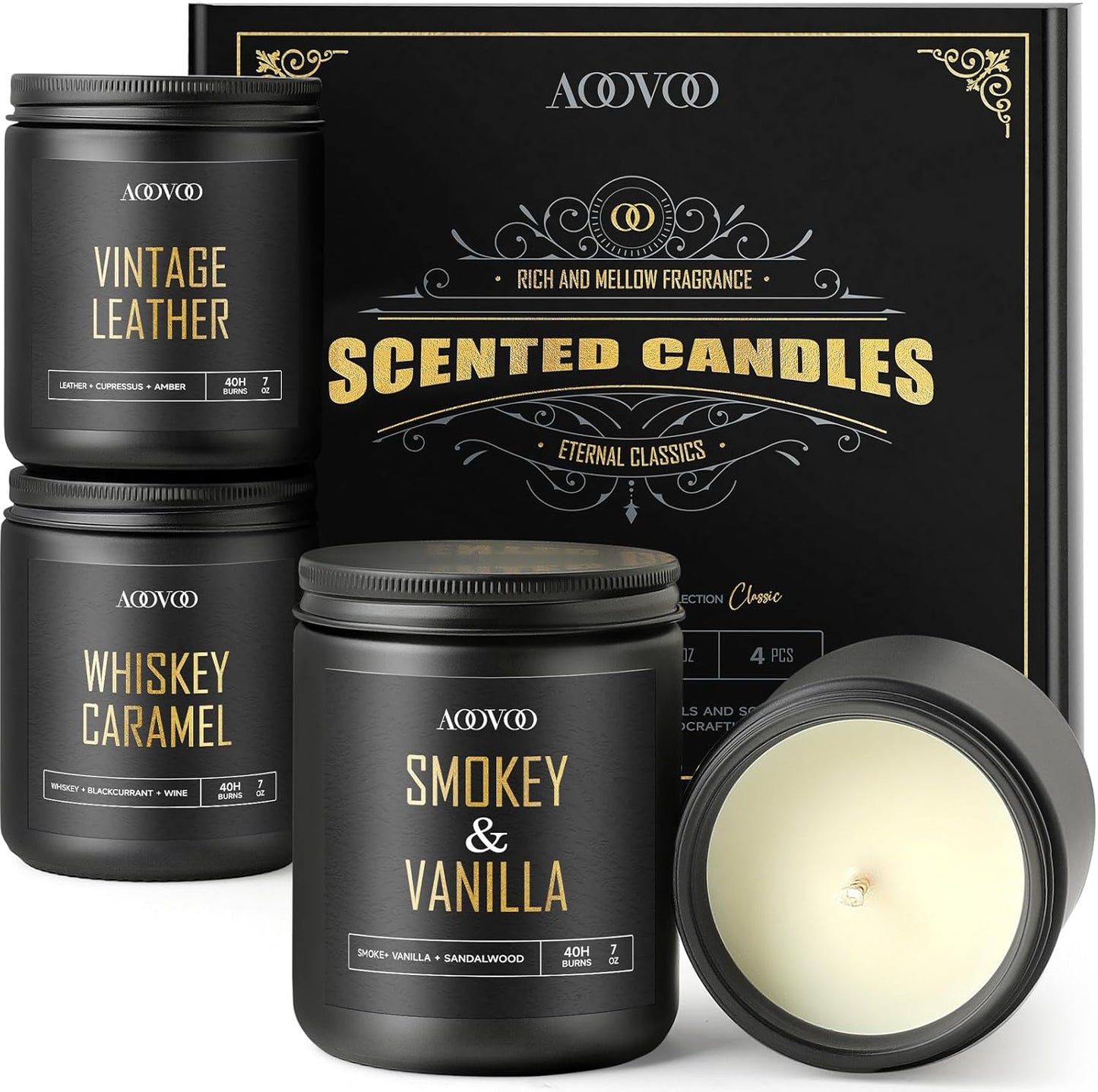 AOOVOO Scented Candles for Men - Luxurious 4 Pack Set