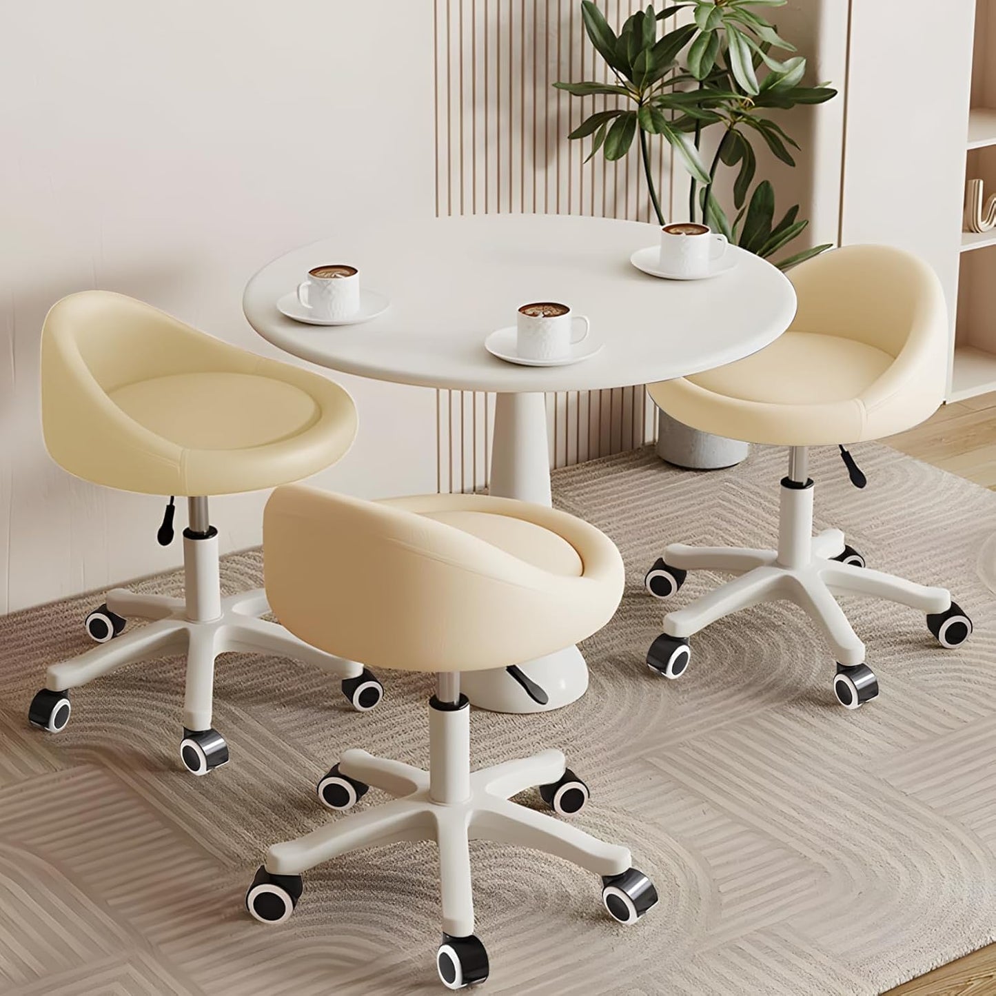 Rolling Stool Set of 3 with Adjustable Height and Swivel Seat