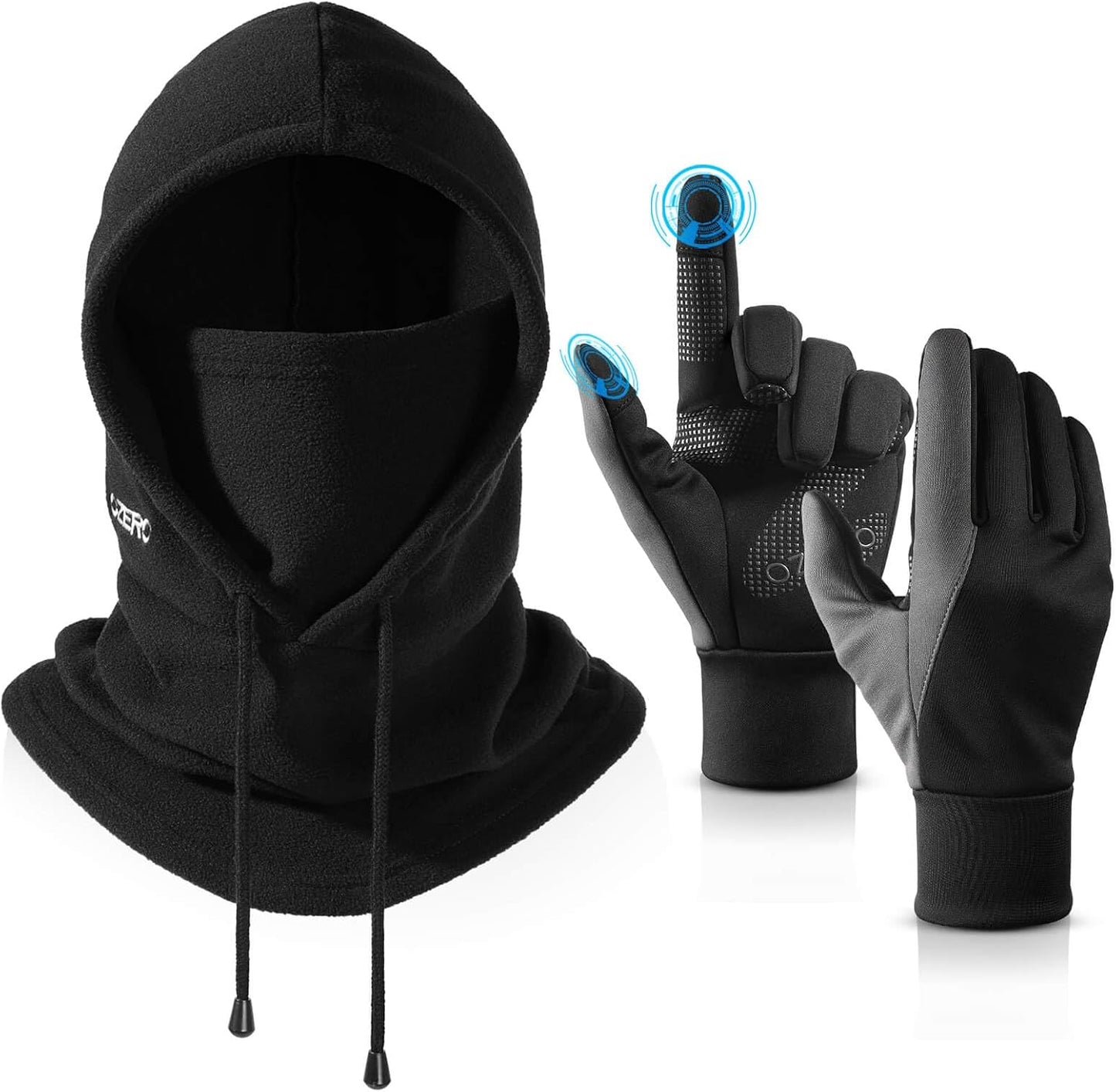 OZERO Winter Balaclava Gloves Set: Windproof Warm Face Mask