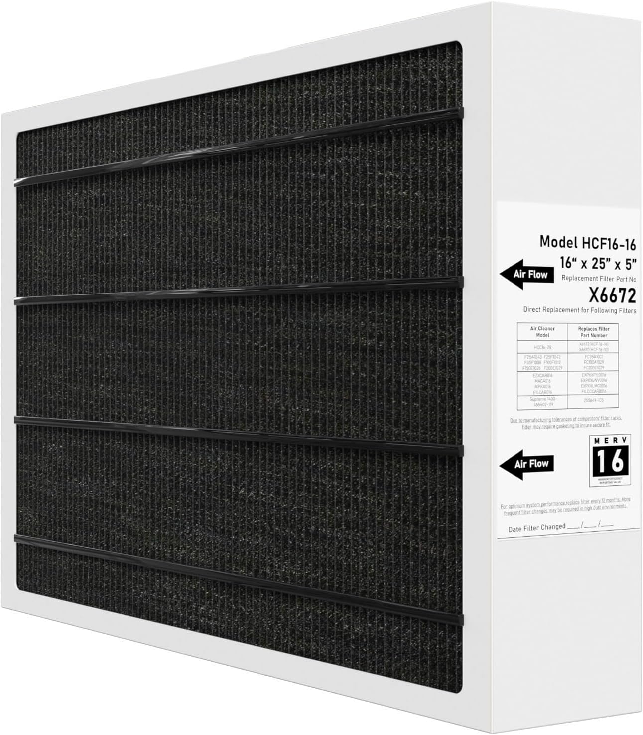 X6672 MERV 16 16x25x5 Furnace Filter for Lennox HVAC Systems