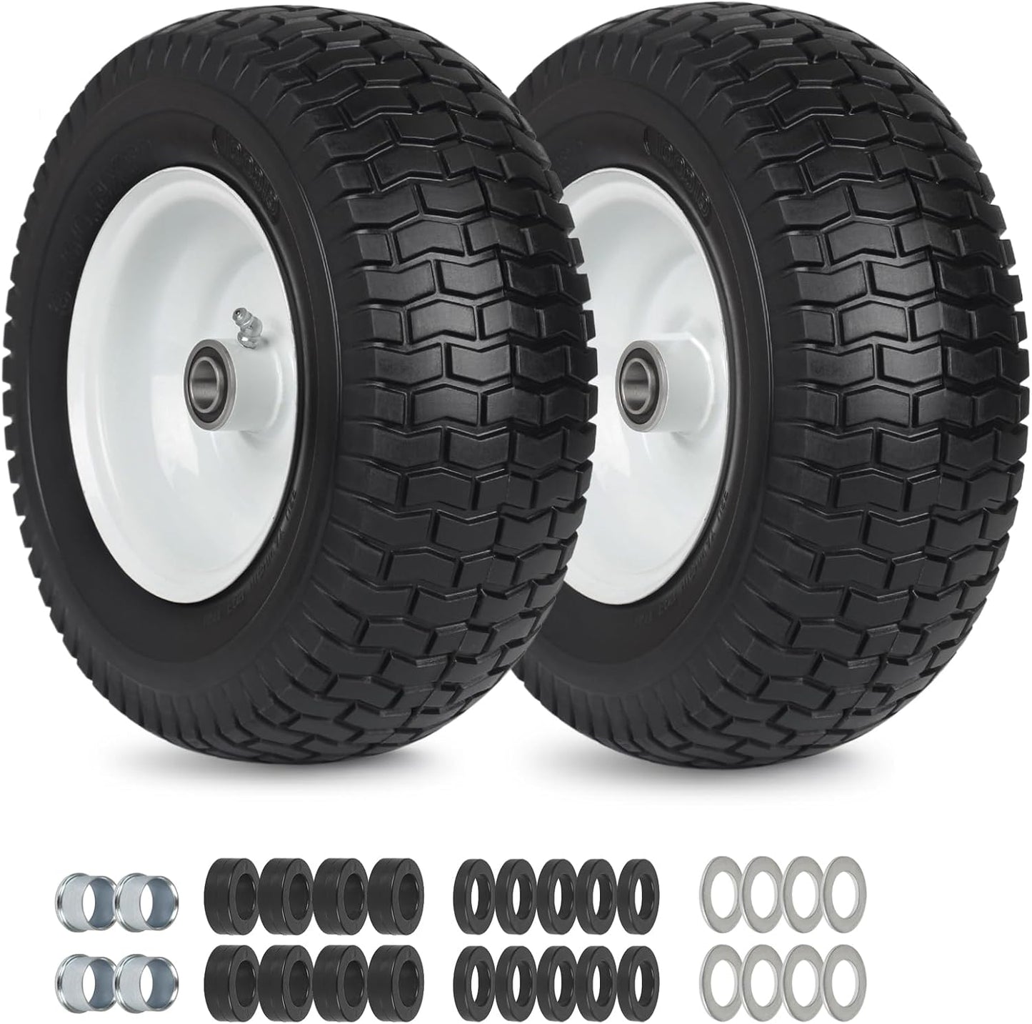 2 Pack 13x5.00-6 Flat Free Lawn Mower Tire and Wheel Set