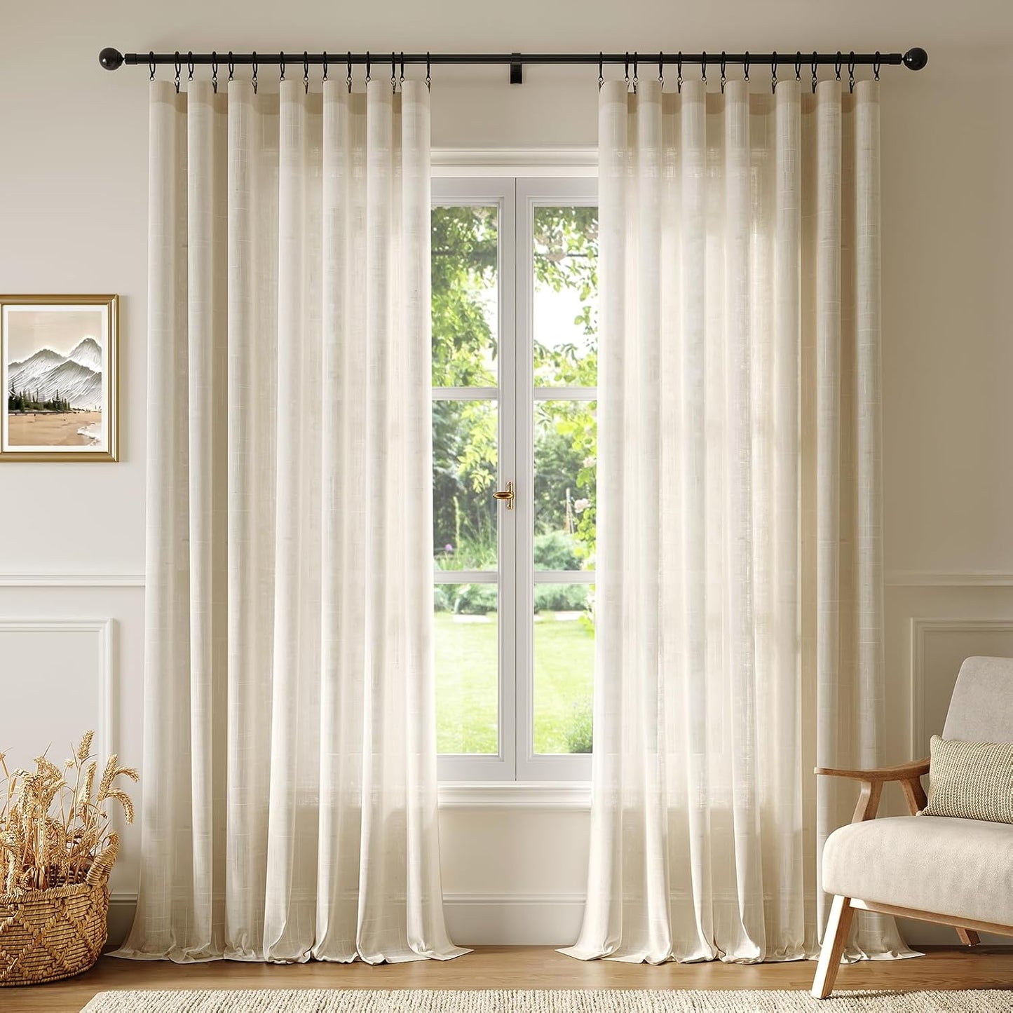 Anmao Natural Linen Curtains Set - Light Filtering 84 Inch