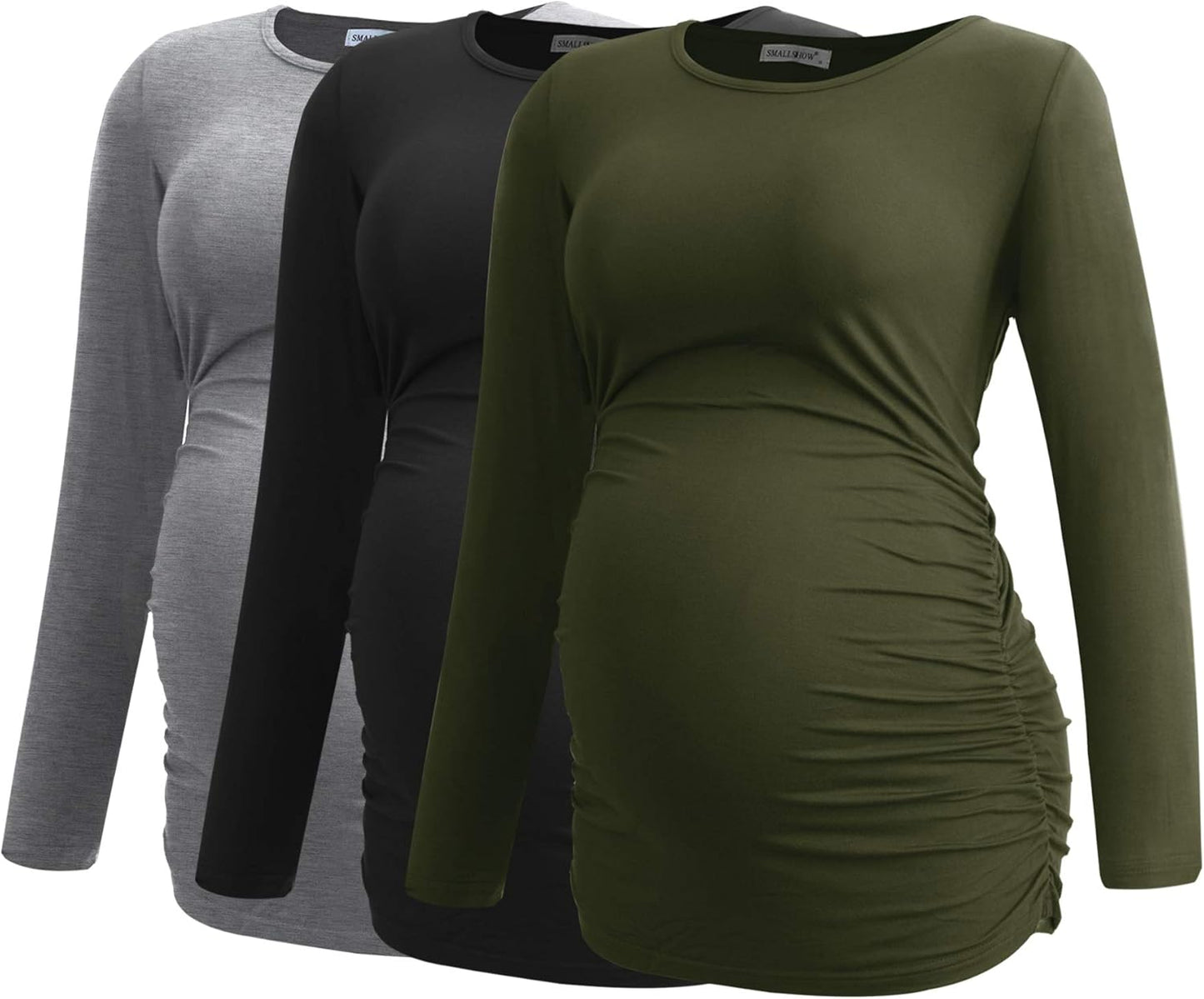 Smallshow Women's Maternity Shirts Long Sleeve 3-Pack Tops