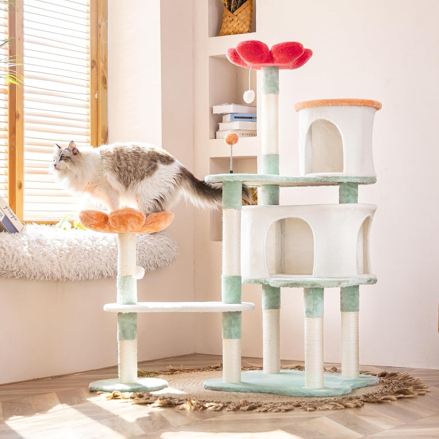 HYABi 56.3in Flower Design Cat Tree for Large Cats and Kittens