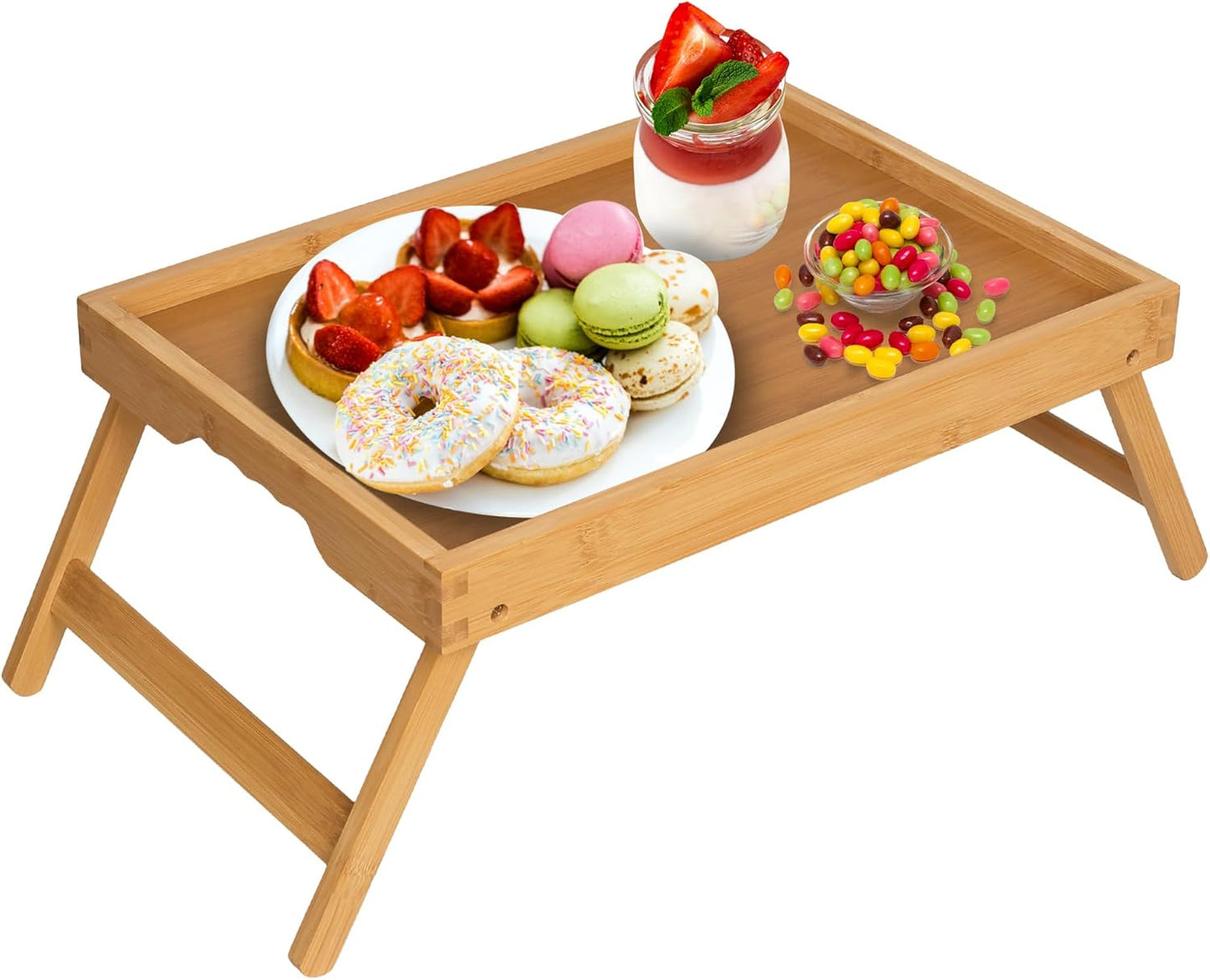 Artmeer Bamboo Bed Tray Table for Breakfast and Laptop Use