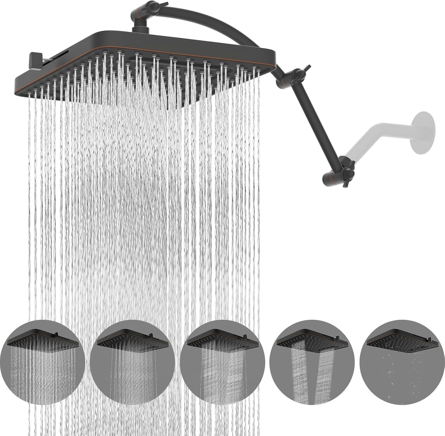 Hibbent Rain Shower Head with 5 Spray Modes for Ultimate Relaxation