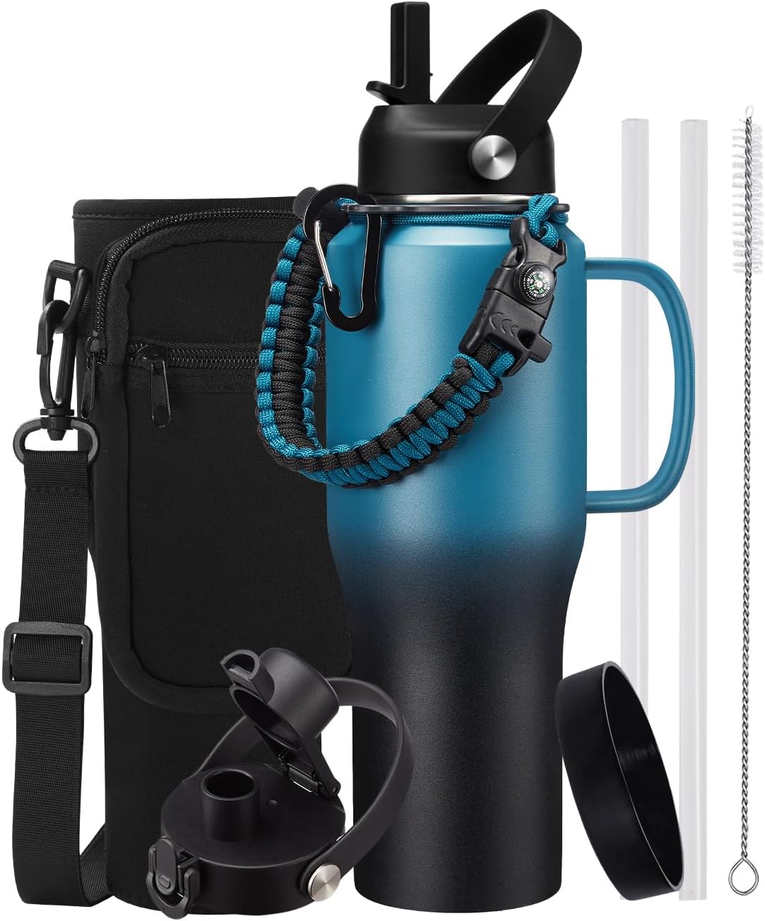 32 OZ Insulated Water Bottle with Straw & Spout Lid for Travel