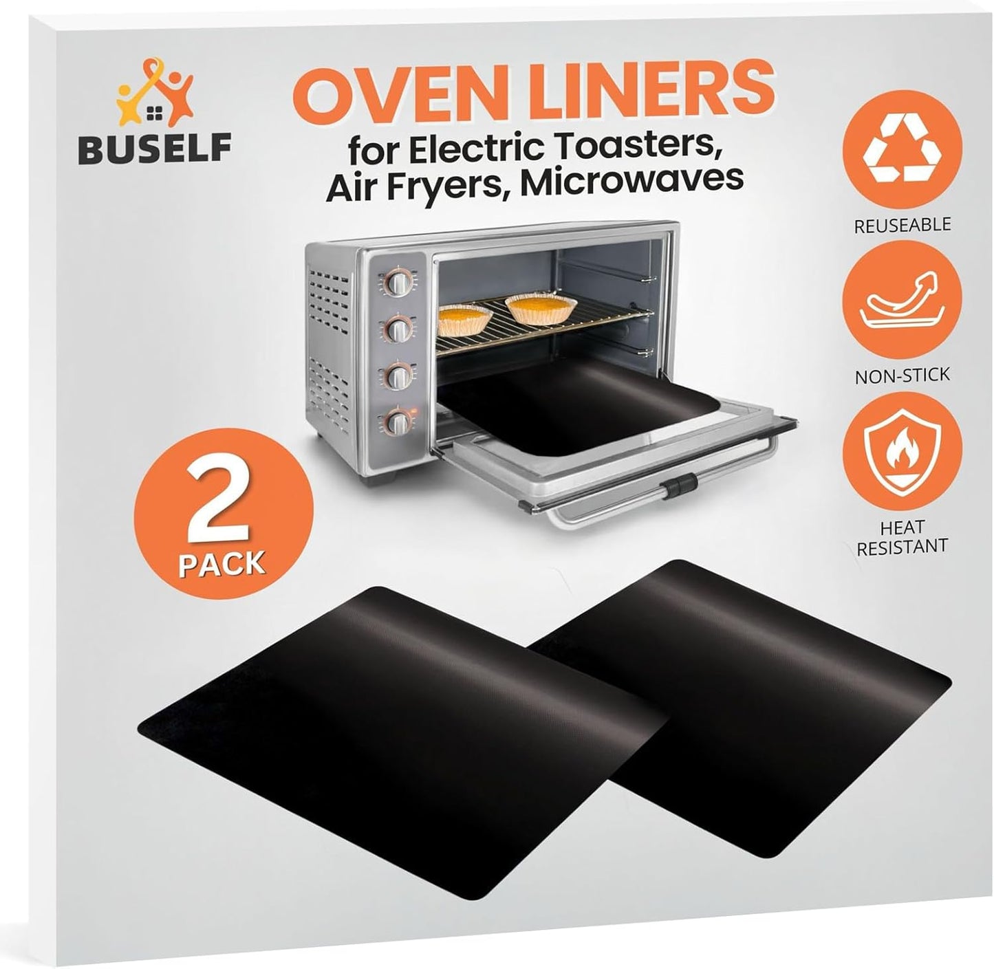 Nonstick Toaster Oven Liners 2 Pack - Heat Resistant 500F
