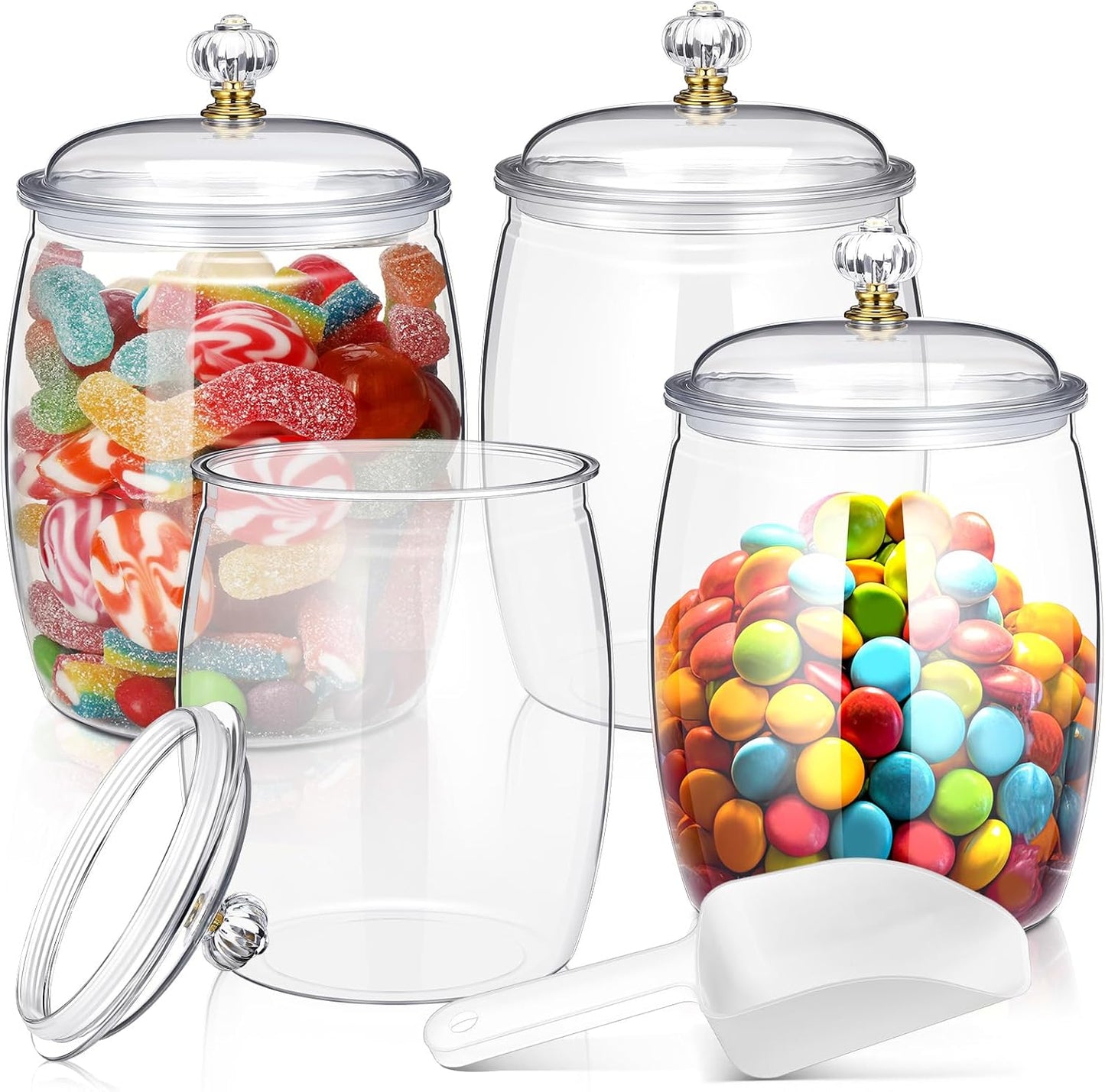 Nuogo 4 Pcs Clear Plastic Candy and Cookie Jars with Lids