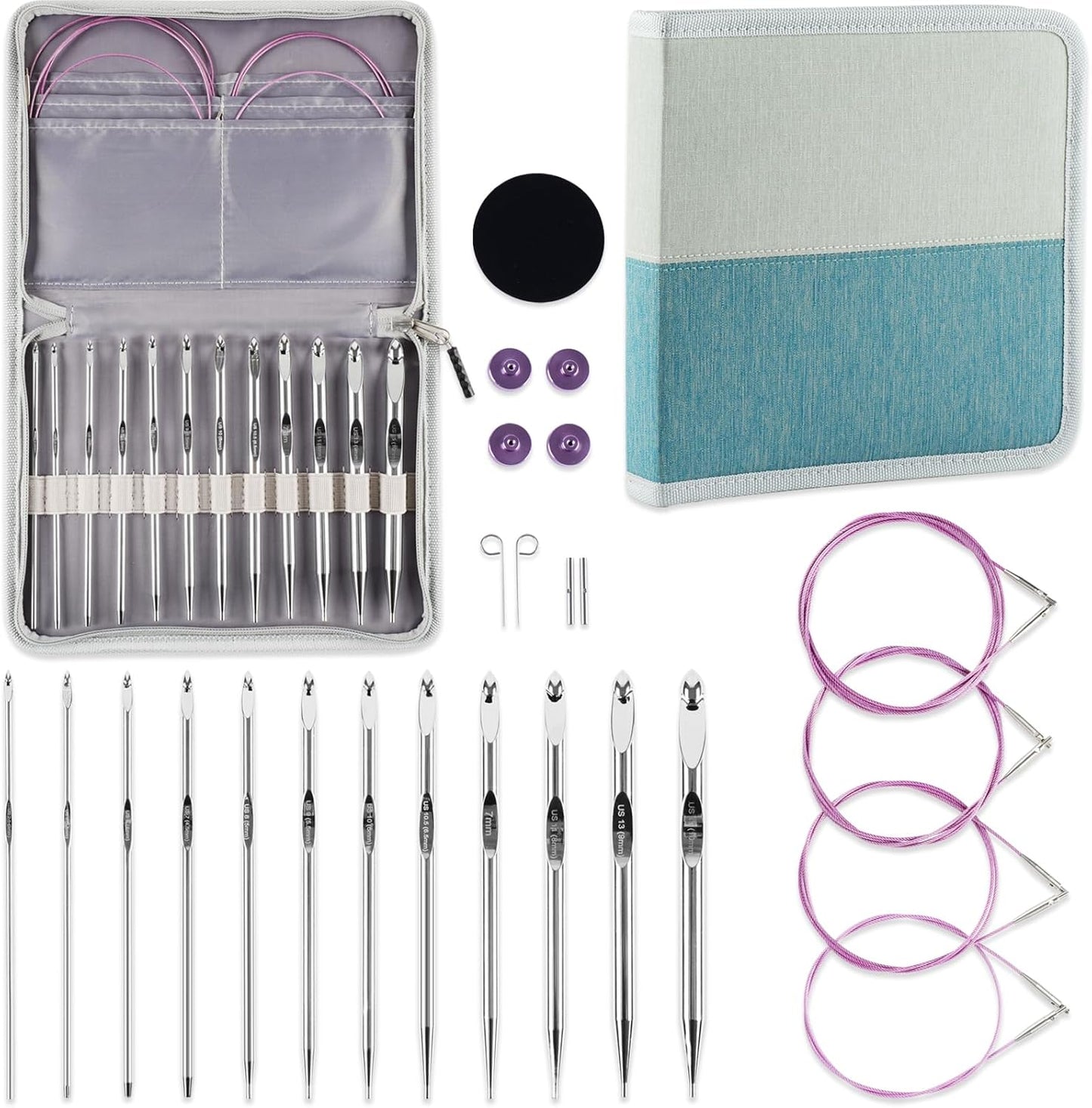 Tunisian Crochet Hooks Set with Cables for Easy Crocheting