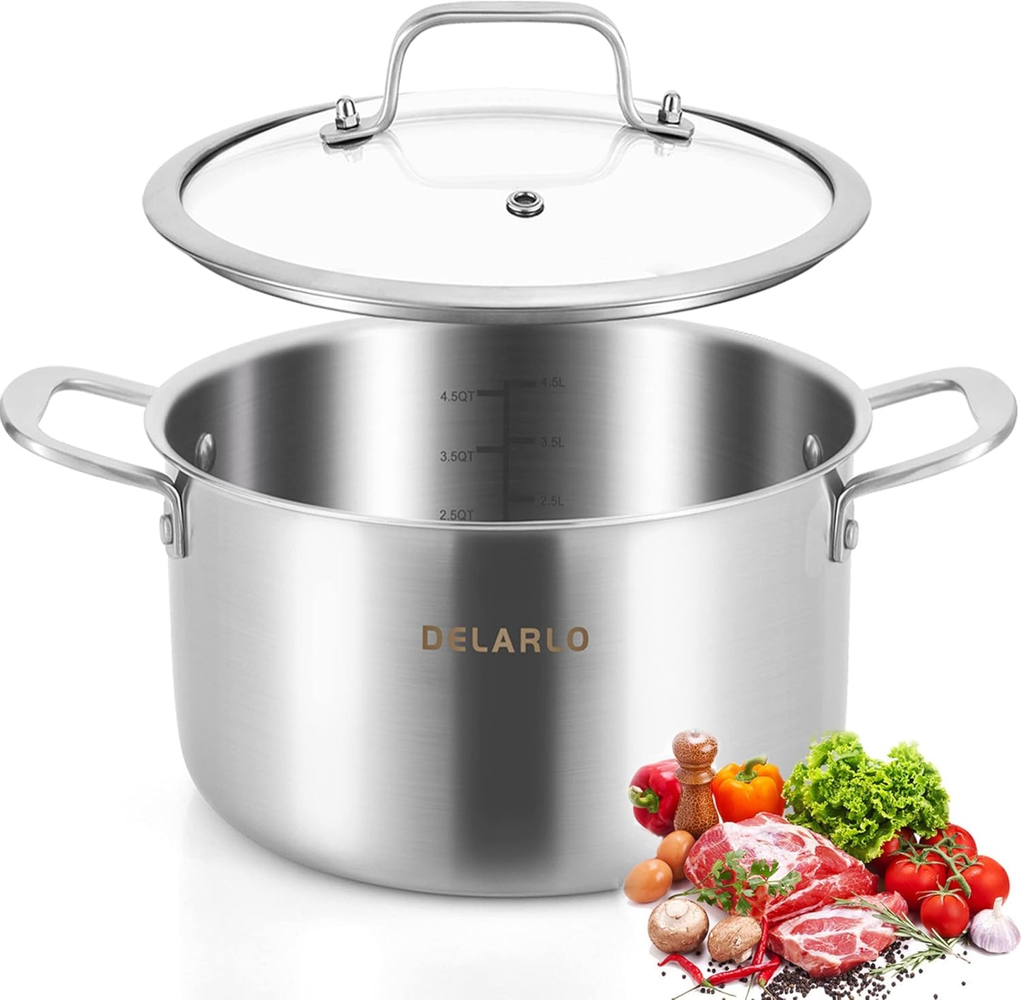 DELARLO Tri-Ply Stainless Steel Stock Pot for All Stoves
