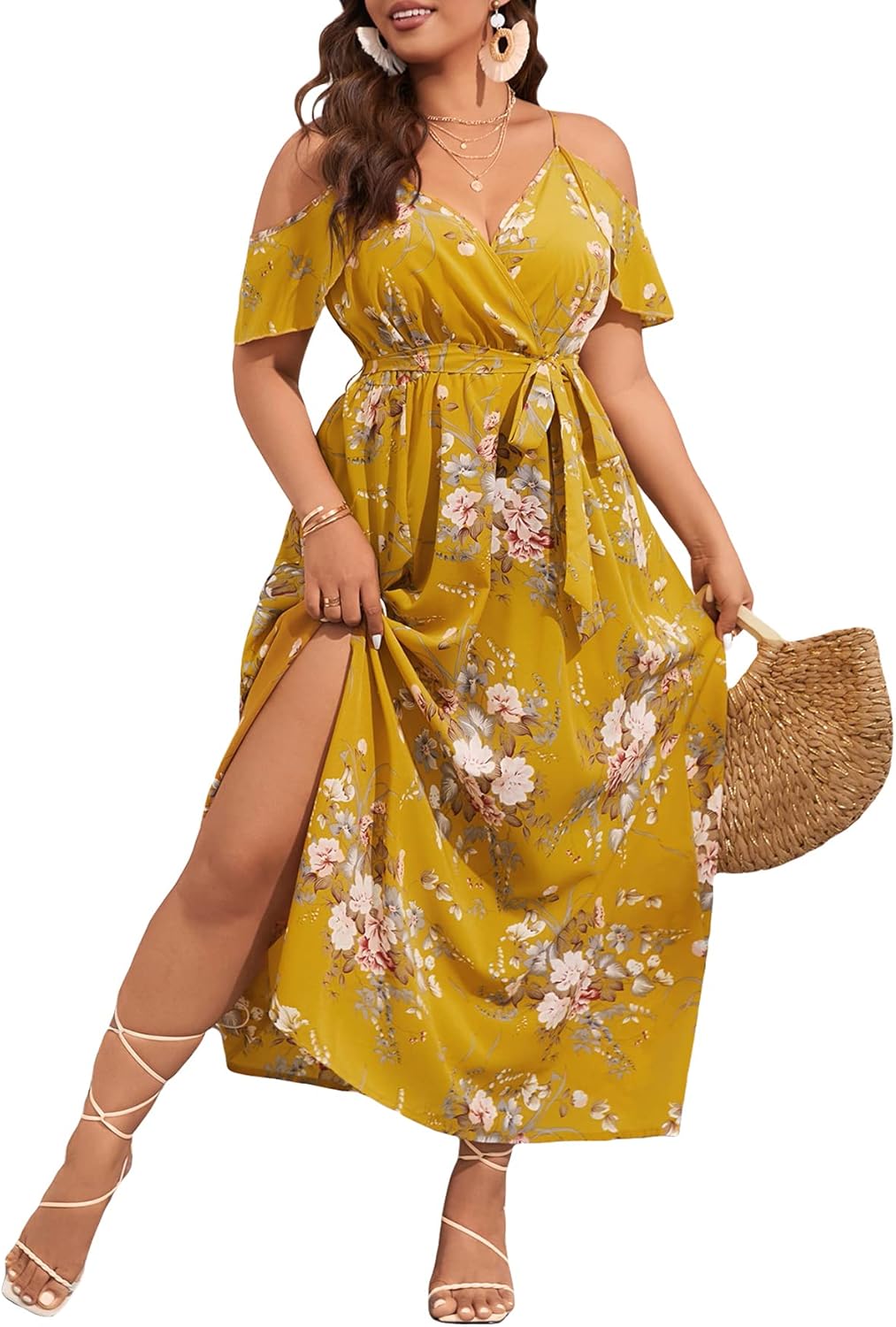 Floerns Women's Plus Size Cold Shoulder Maxi Long Dress Review