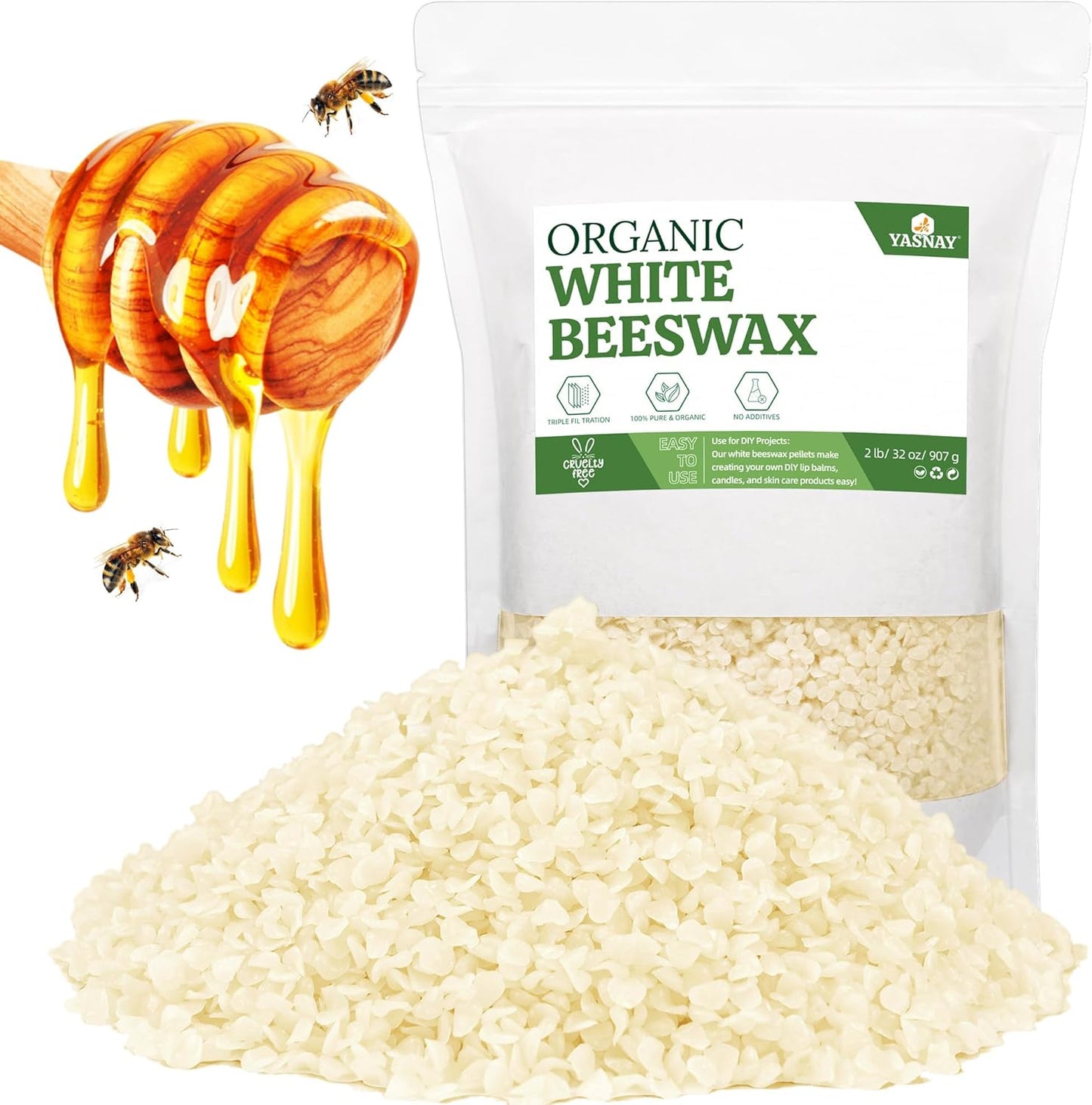 2LB Organic Beeswax Pellets: Ideal for DIY Beauty & Candle Making