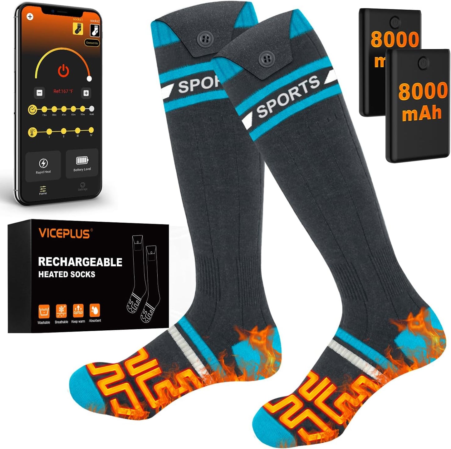 8000mAh Heated Socks for Men Women with App Control for Winter