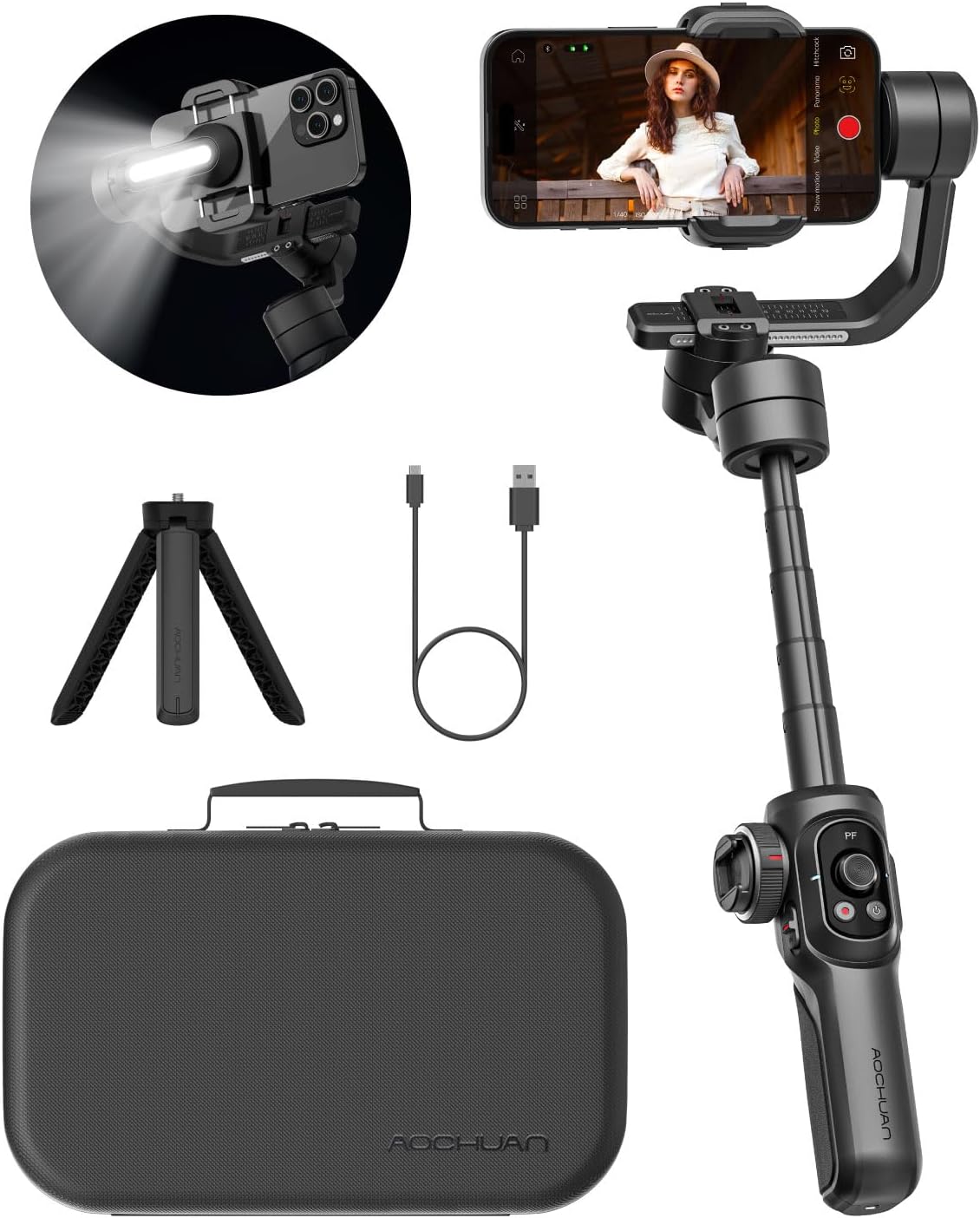 Gimbal Stabilizer for Smartphone with 360 Rotation and Fill Light