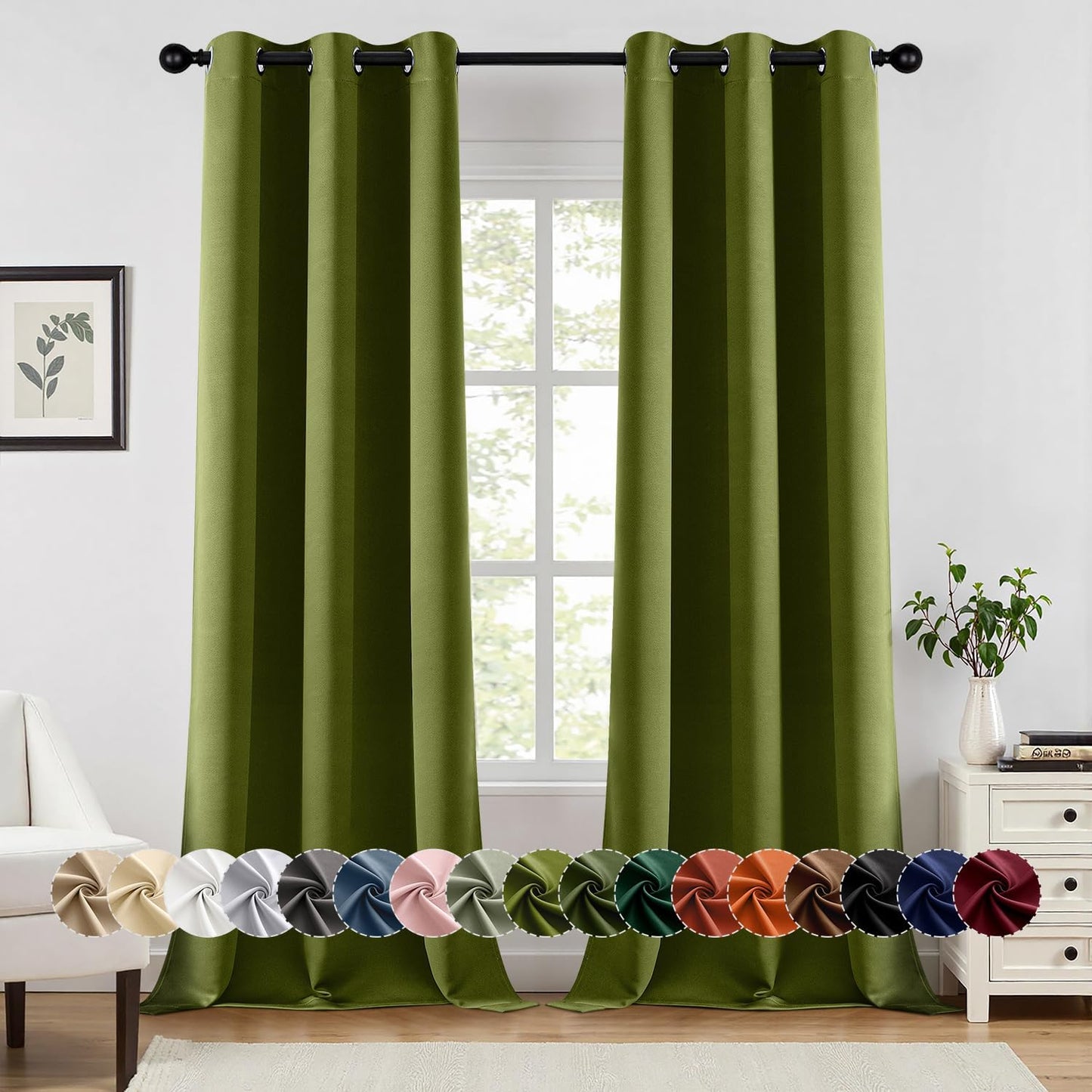 MIULEE Light Olive Green Blackout Curtains for Bedroom 96 in