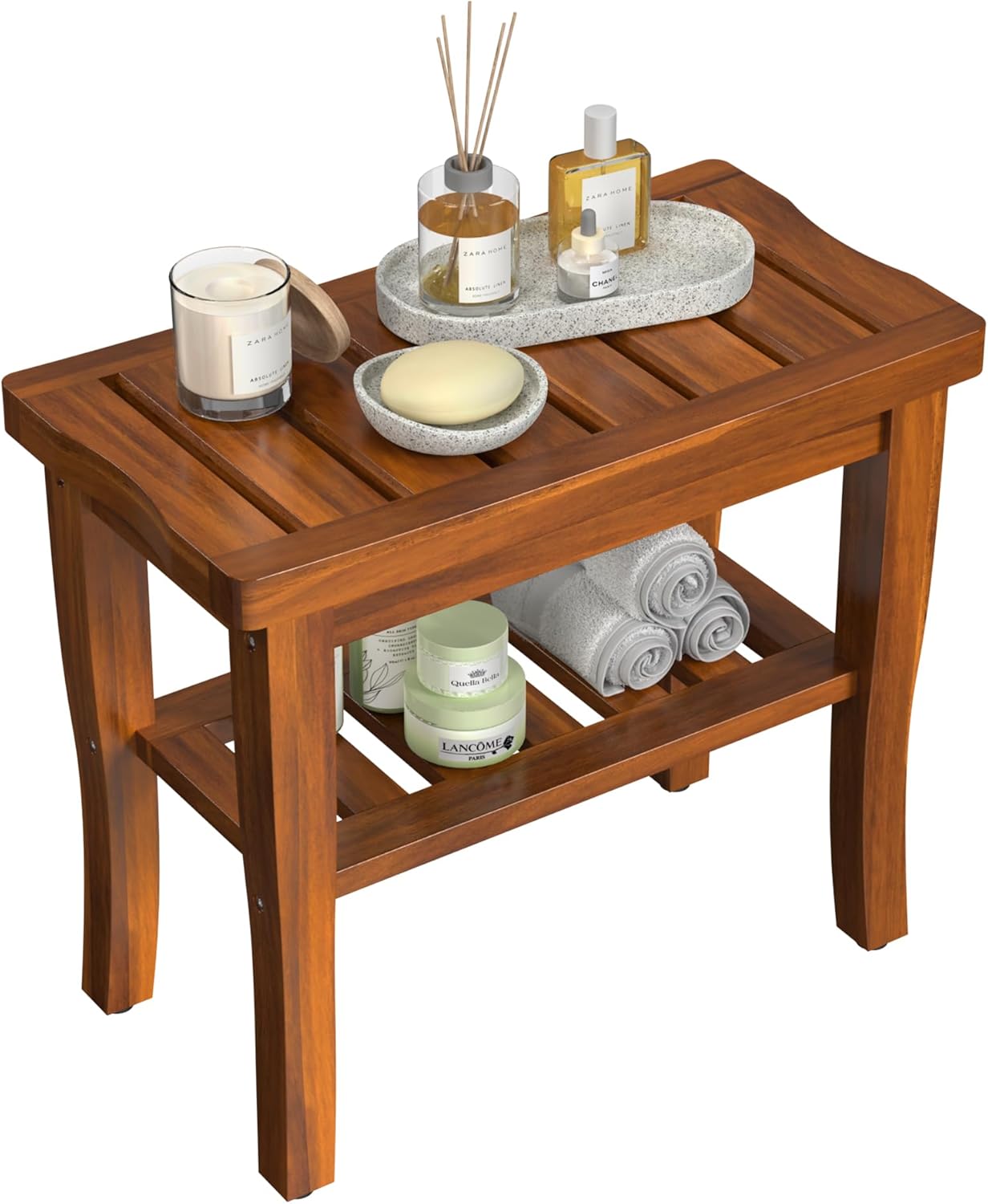 Teak Shower Bench with Storage - Waterproof & Stylish
