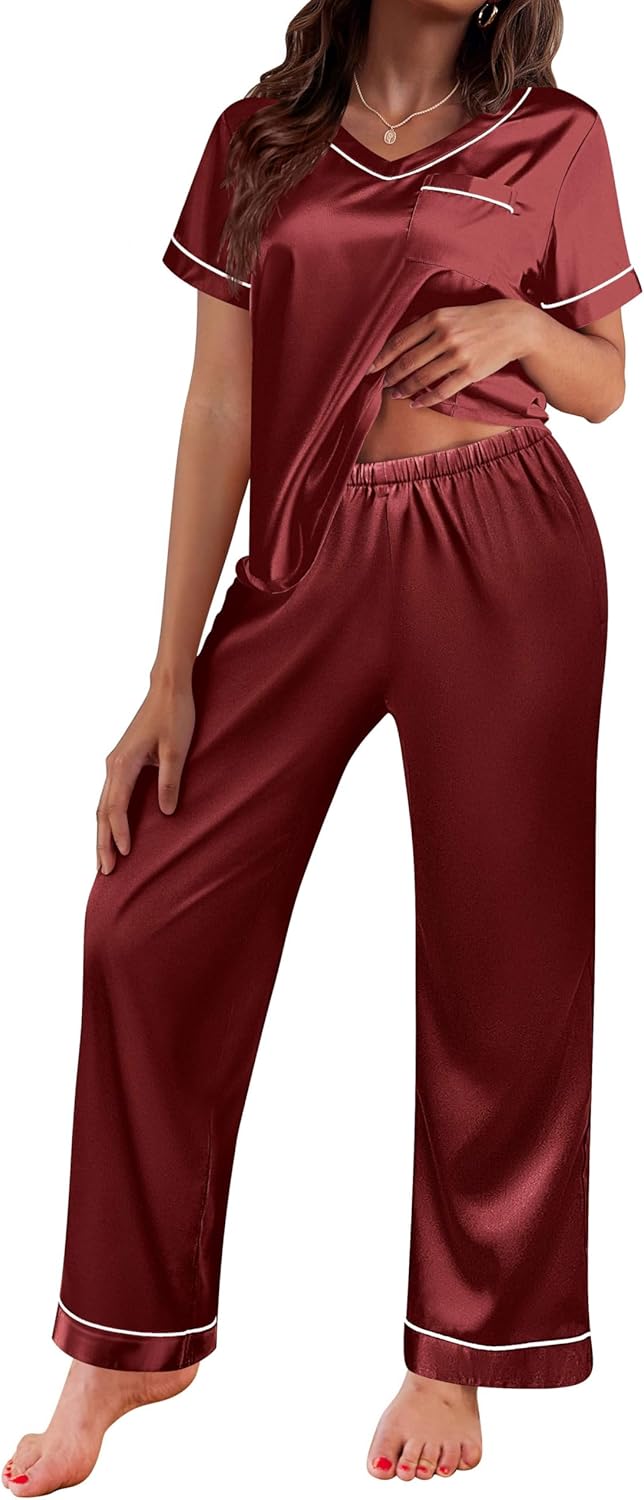 Ekouaer Satin Pajamas for Women - Soft Silk Sleepwear Set
