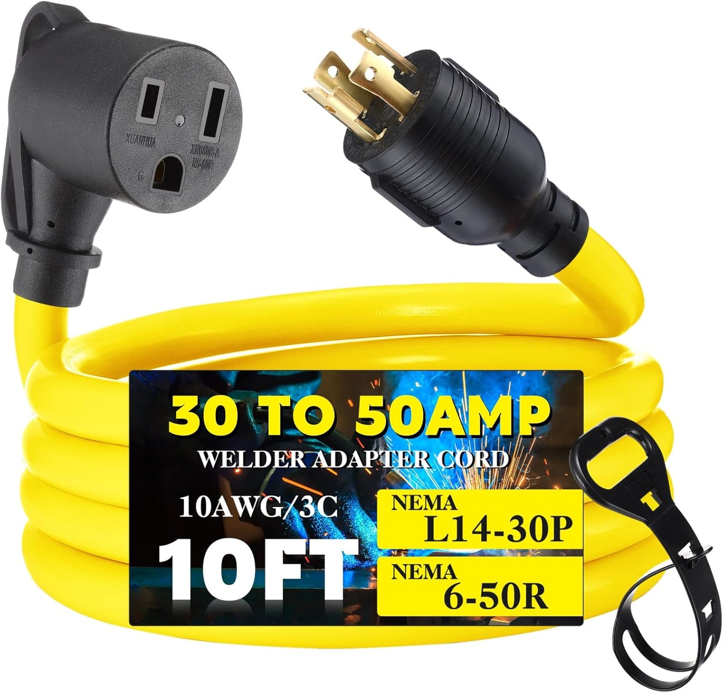 10ft 30Amp to 50Amp Welder Extension Cord for Heavy-Duty Use